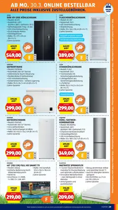 Hofer Flugblatt ab 27.03.2026 gültig | Seite: 35 | Produkte: TV, Kühlschrank, Gefrierschrank, Matratze