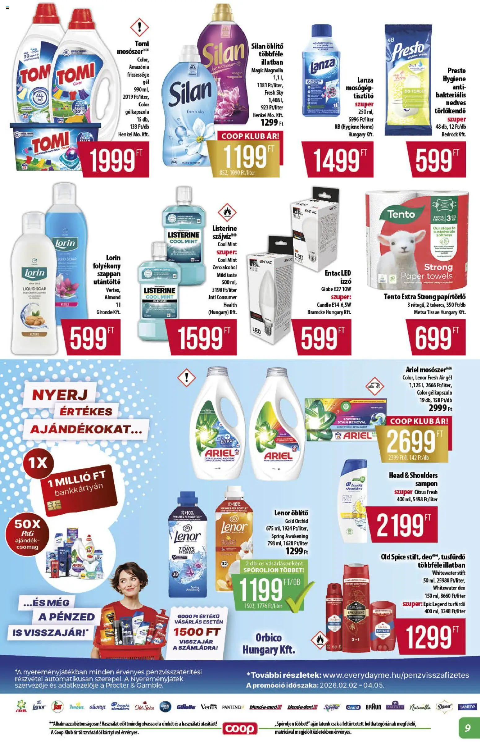 COOP akciós ujság - amely érvényes a következő dátumtól: 19.03.2026 | Oldal: 9 | Termékek: Papírtörlő, Stift, Szájvíz, Mosószer