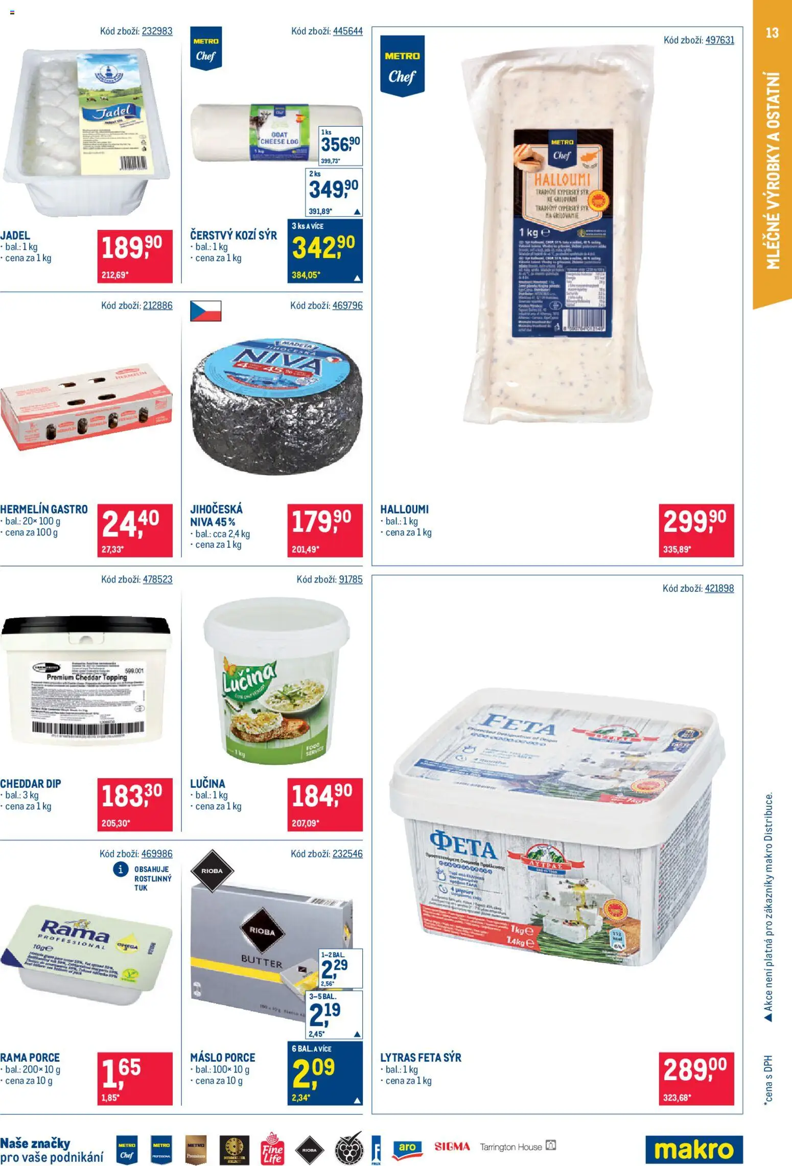 Makro leták - Gastronomie od 22.04.2026 | Strana: 13 | Produkty: Sýr, Feta sýr, Kozí sýr, Cheddar