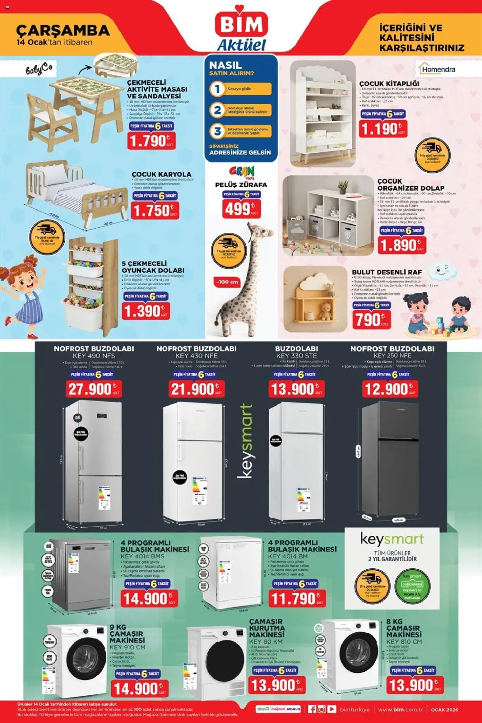 BİM Katalog Çarşamba - 14.01.2026 tarihinden itibaren geçerlidir | Sayfa: 1 | Ürünler: Sandalye, Kutu, Kurutma makinesi, Ocak