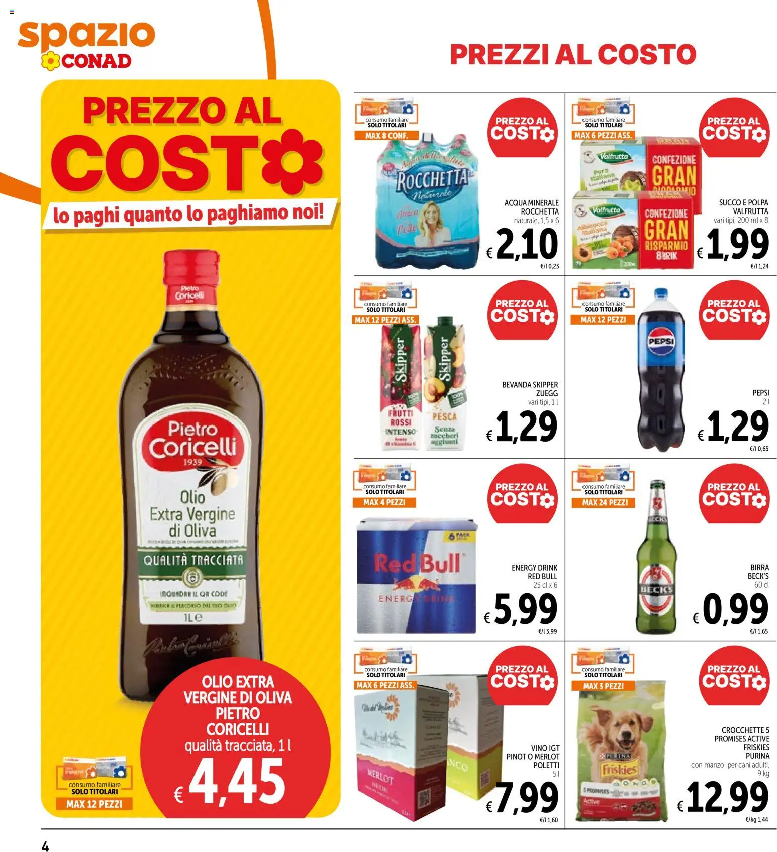 Volantino Spazio Conad del 18.11.2025 | Pagina: 4 | Prodotti: Vino, Pesca, Red Bull, Acqua minerale