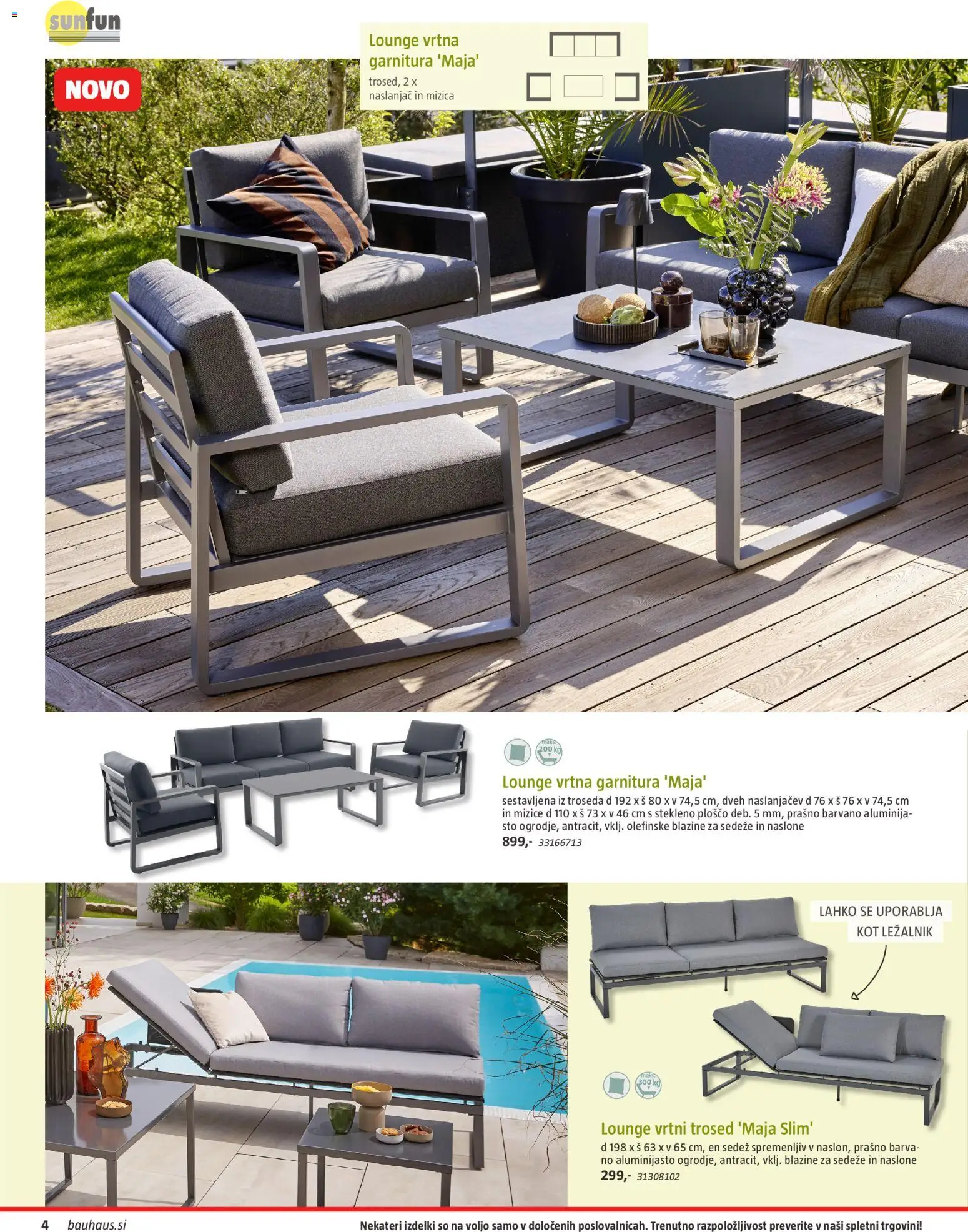 Novi Bauhaus katalog ponudbe – veljaven od 22.04.2026 | Stran: 4 | Izdelki: Ležalnik, Naslanjač, Trosed, Barva