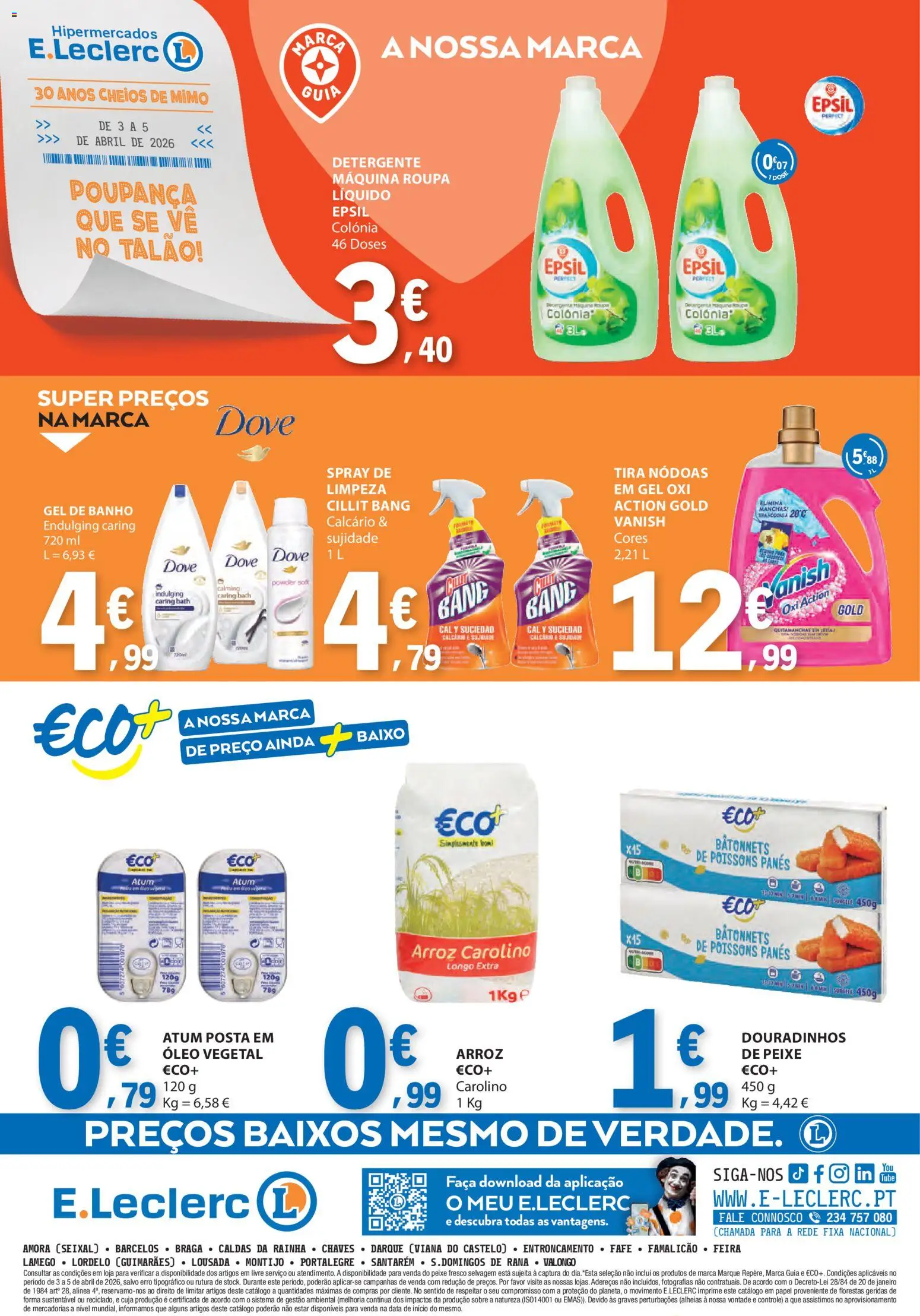 E.Leclerc Catálogo Fim de Semana │ válido de 03.04.2026 | Página: 4 | Produtos: Faca, Gel de banho, Detergente, Banho