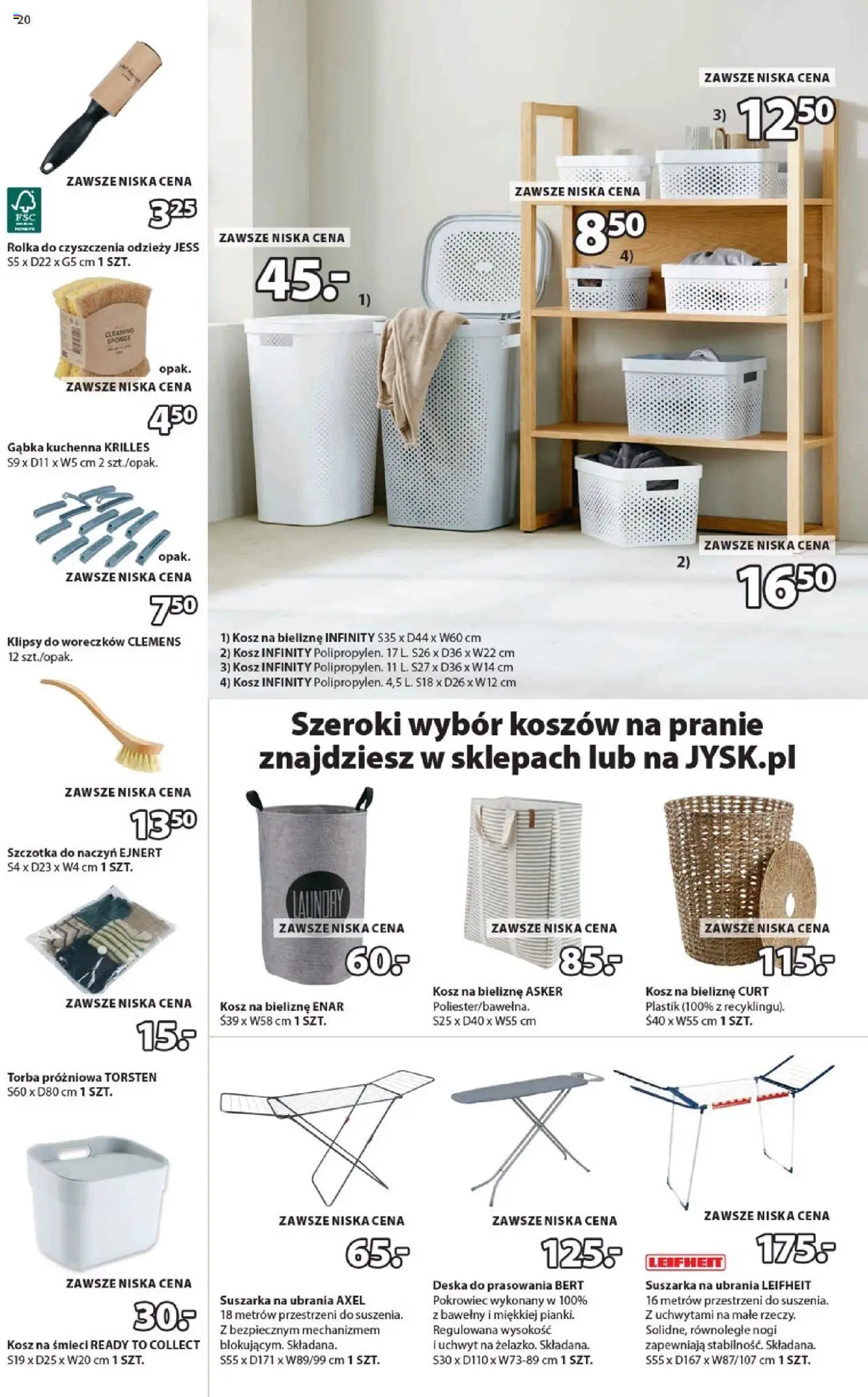 JYSK Gazetka od 08.10.2025 | Strona: 20 | Produkty: Suszarka, Deska do prasowania, Szczotka, Gąbka