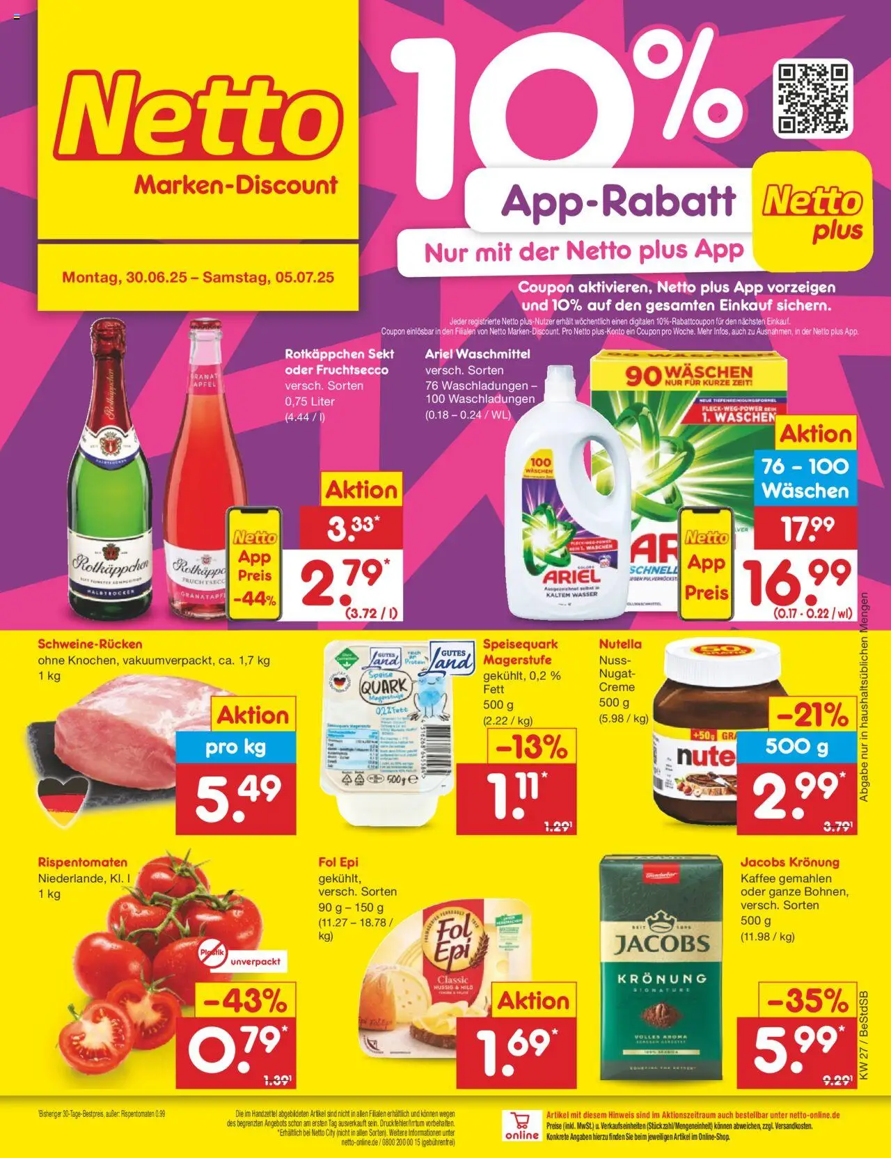 Netto Marken-Discount Prospekt 	 - gültig ab dem 30.06.2025 | Seite: 1 | Produkte: Rotkappchen sekt, Kaffee, Creme, Speisequark