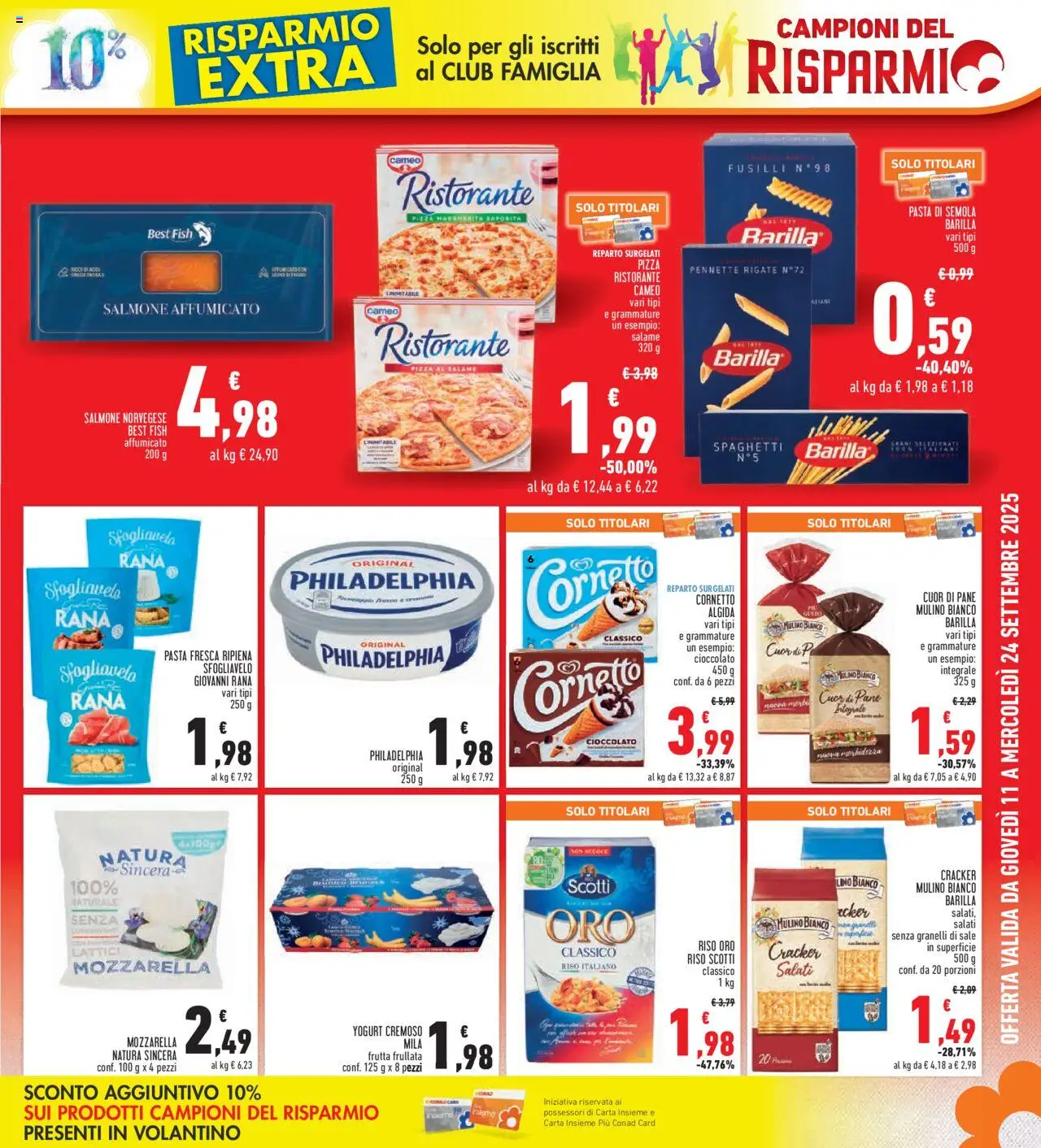 Volantino Conad del 11.09.2025 | Pagina: 3 | Prodotti: Salame, Riso, Mozzarella, Pennette