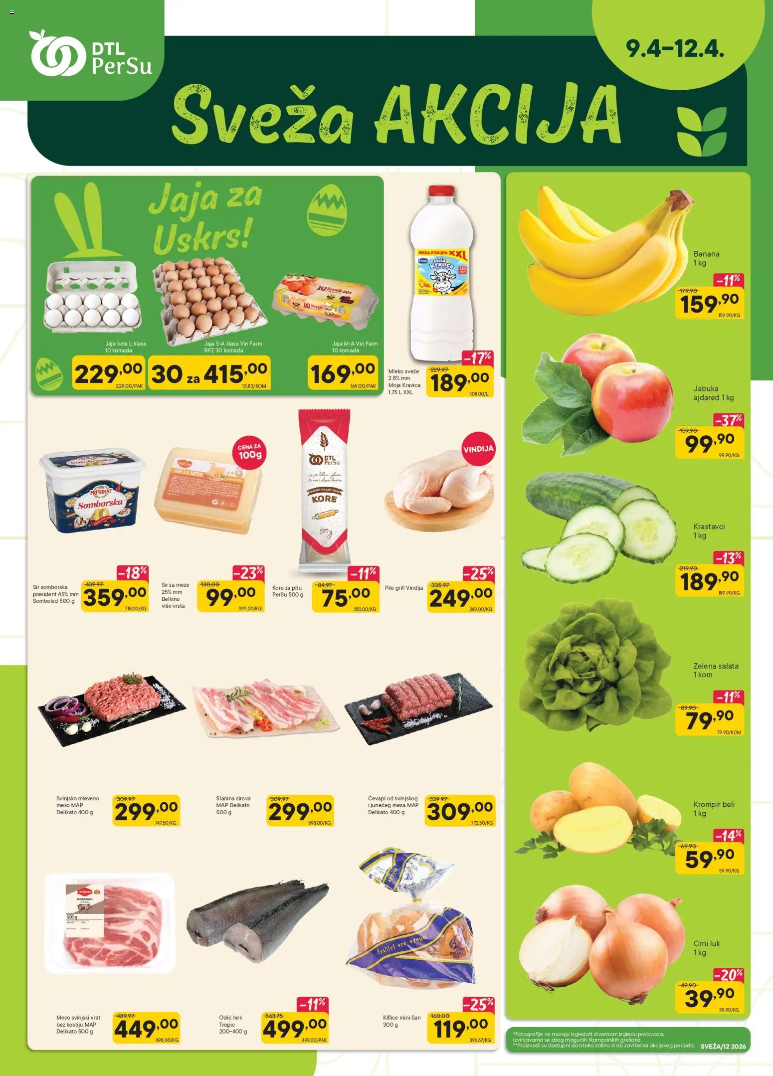 PerSu katalog - važi od 09.04.2026 | Strana: 1 | Proizvode: Banana, Krastavci, Pile, Jaja