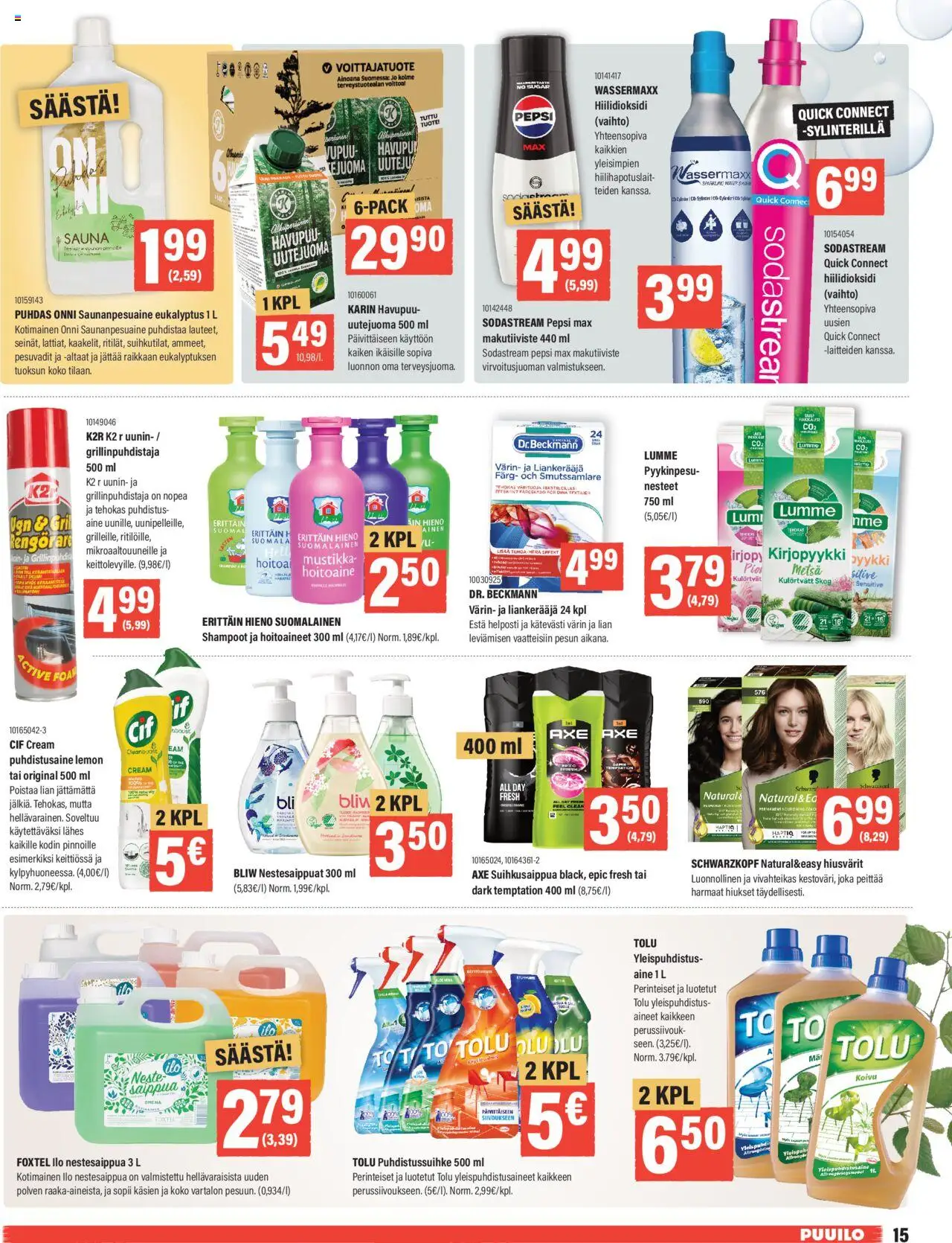  | Sivu: 15 | Tuotteet: Saippua, Sodastream, Pepsi, Puhdistusaine