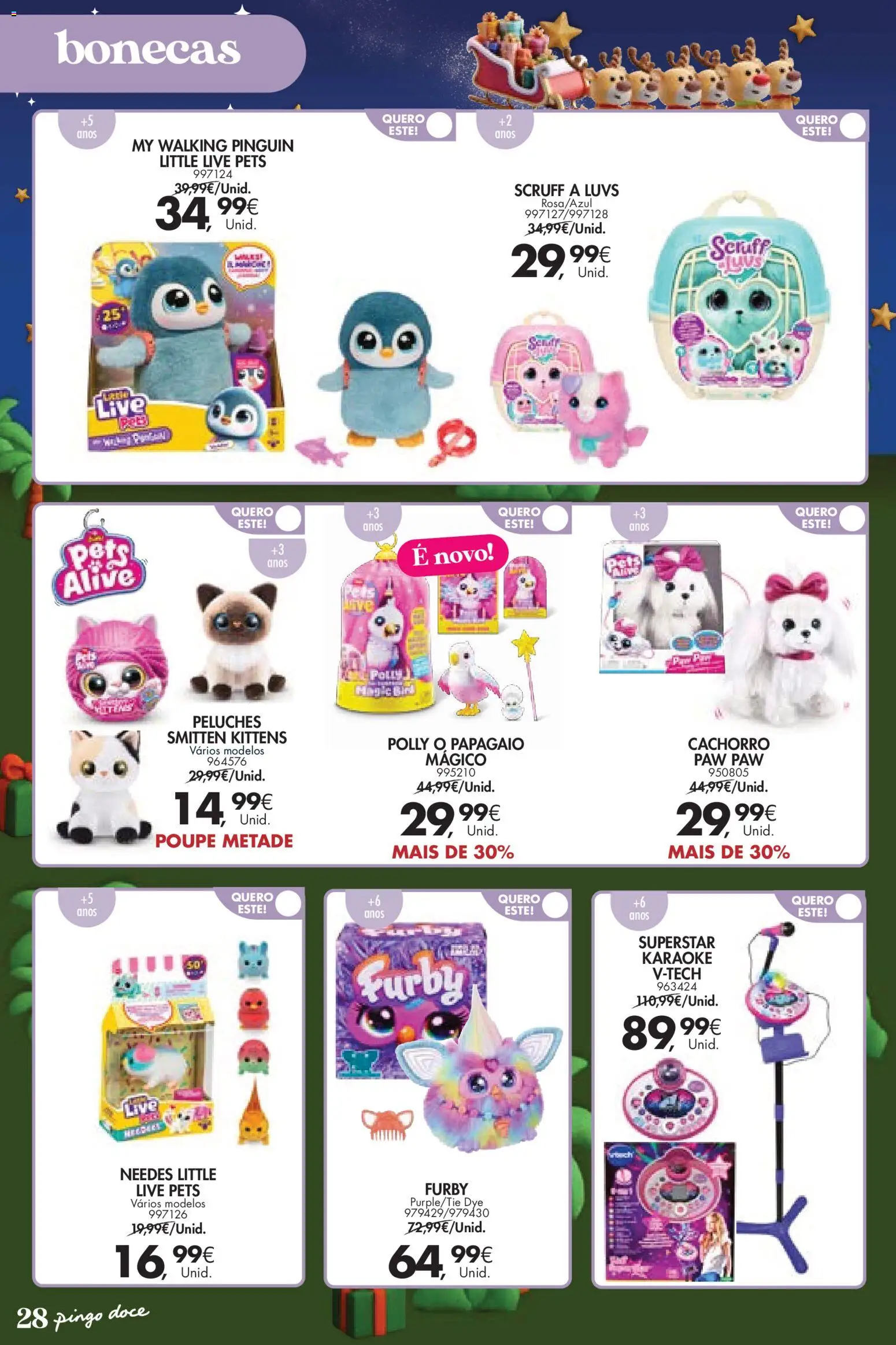Pingo Doce  Brinquedos Natal Lojas Hipers │ válido de 18.11.2025 | Página: 28 | Produtos: Peluches, Papagaio