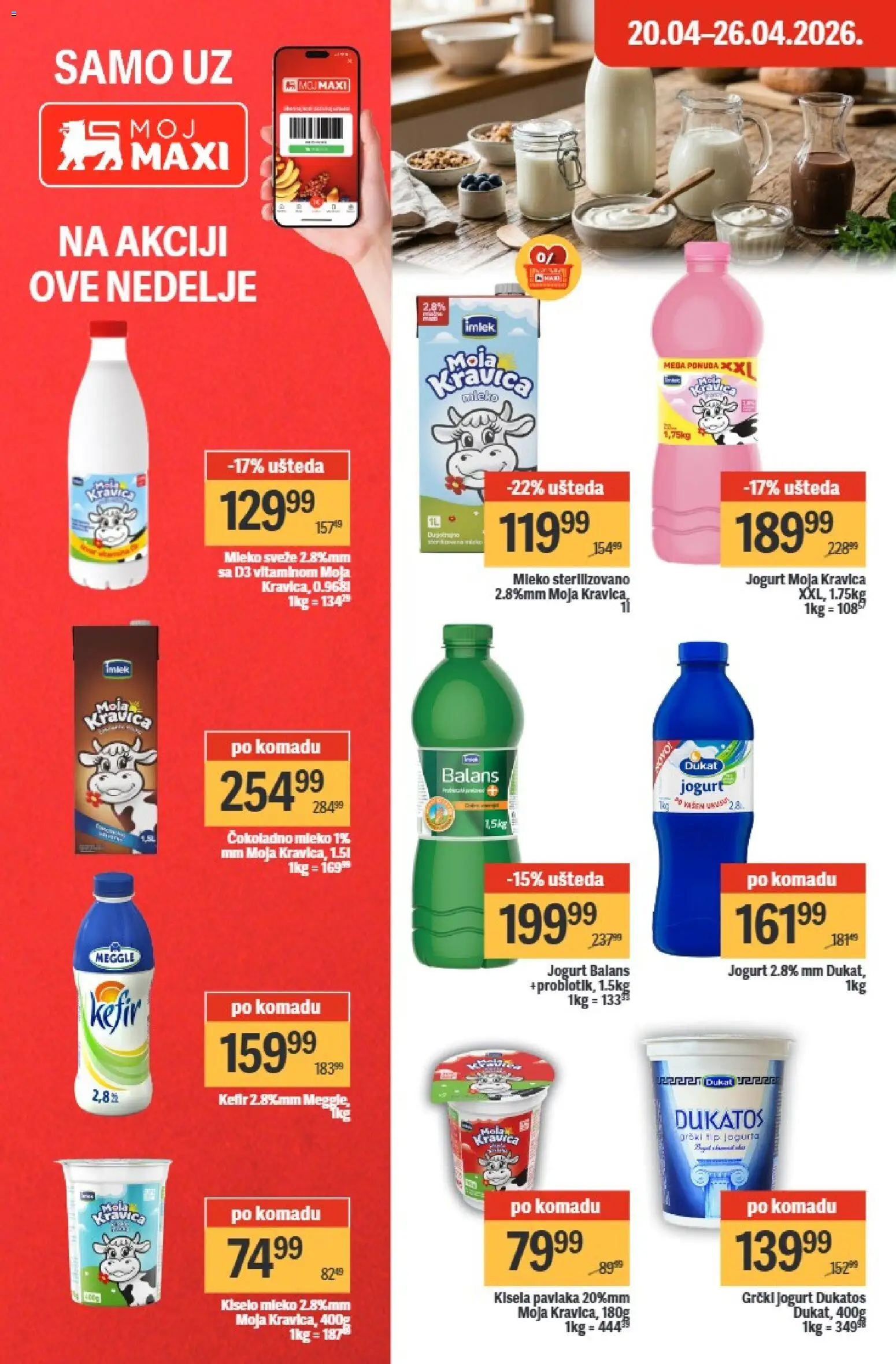 Maxi katalog - važi od 20.04.2026 | Strana: 20 | Proizvode: Kiselo mleko, Dukatos, Mleko, Jogurt