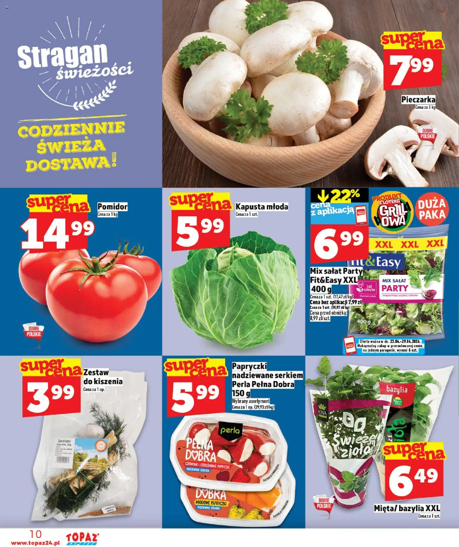 Topaz gazetka - Express od 23.04.2026 | Strona: 10 | Produkty: Kapusta, Grill, Bazylia, Mix sałat
