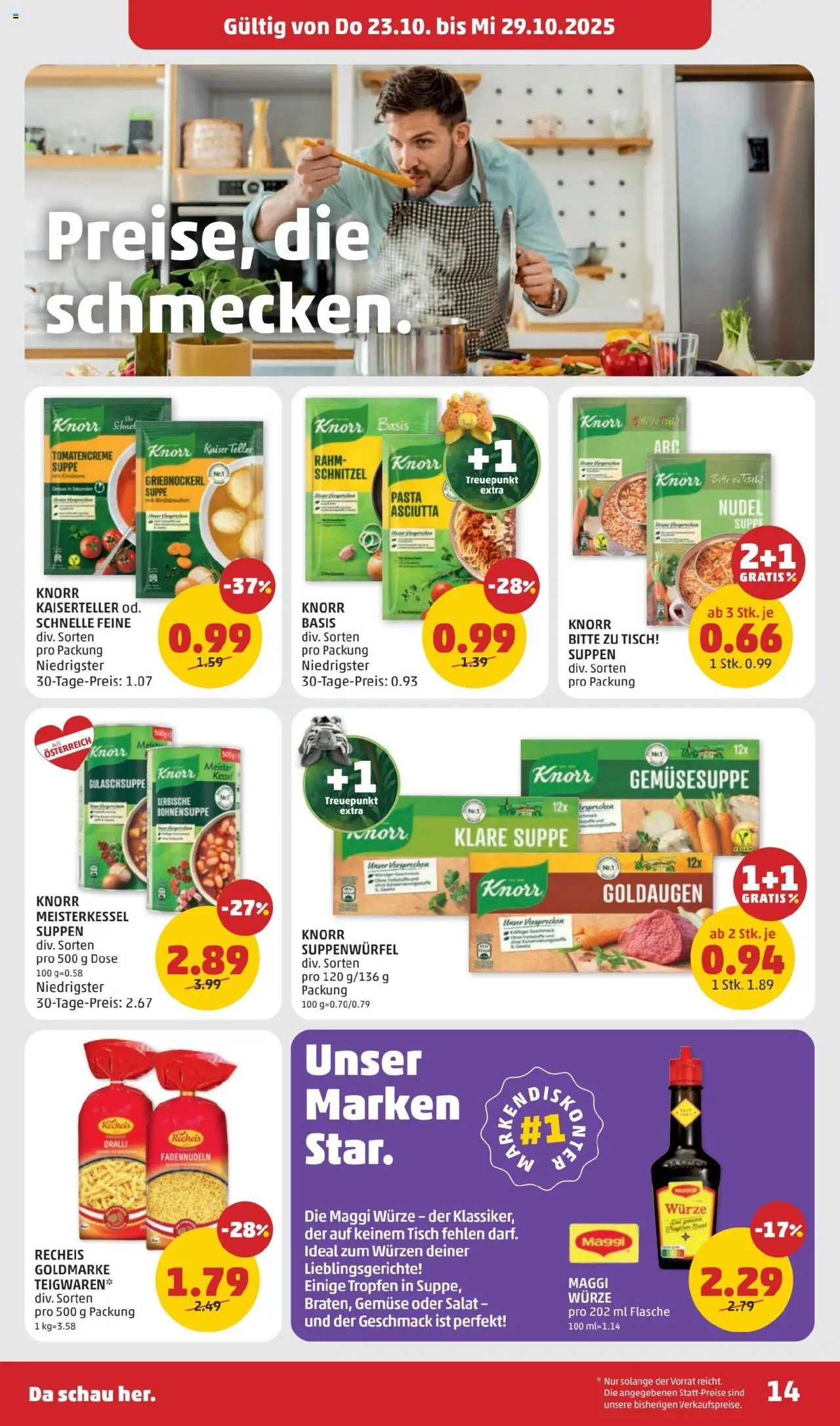 Penny Markt Flugblatt gültig ab 23.10.2025 | Seite: 14 | Produkte: Pasta, Salat, Gemüse, Tisch