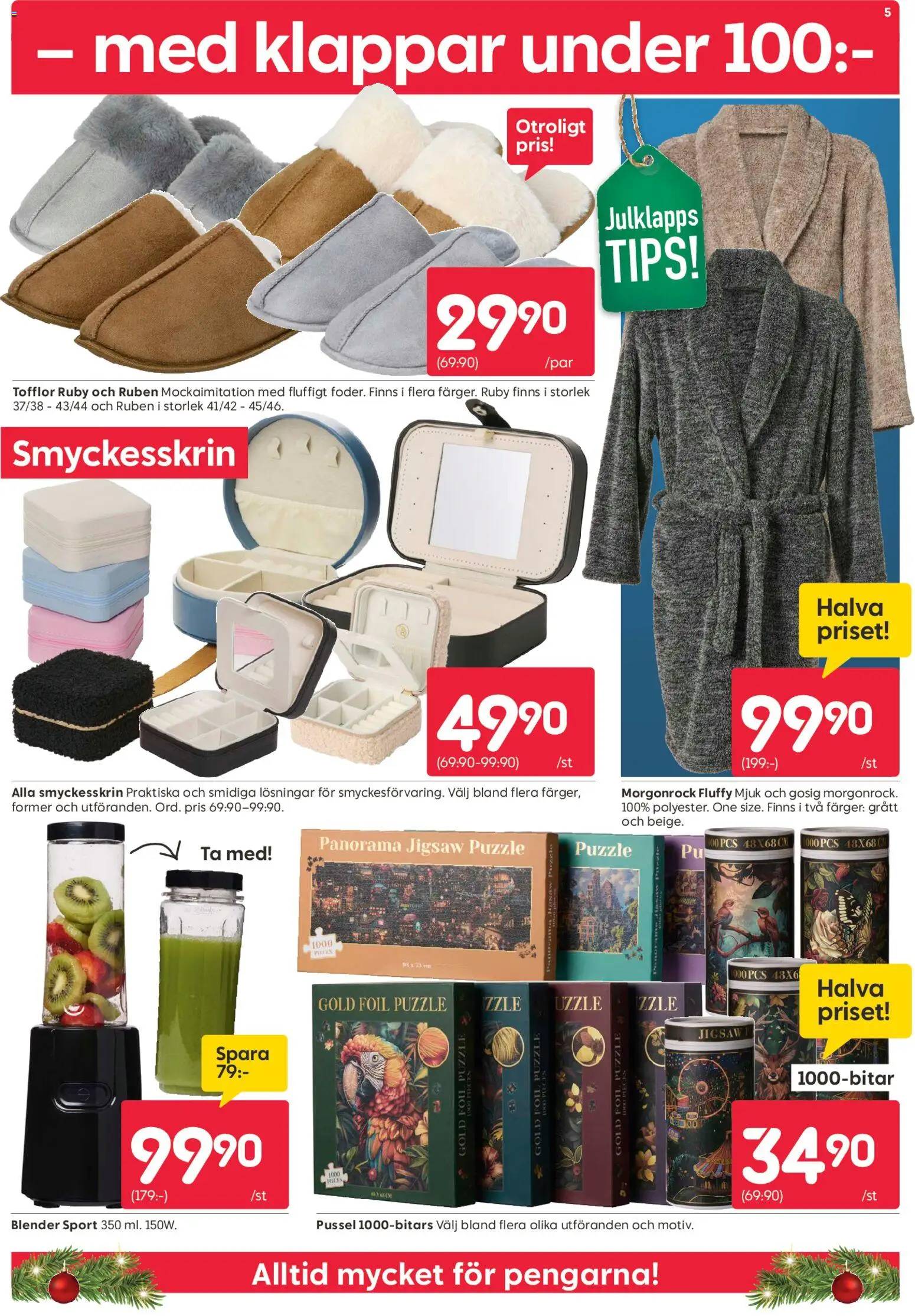 Rusta reklamblad aktuell från 15.12.2025 | Sida: 5 | Produkter: Pussel, Tofflor, Blender, Smyckesskrin