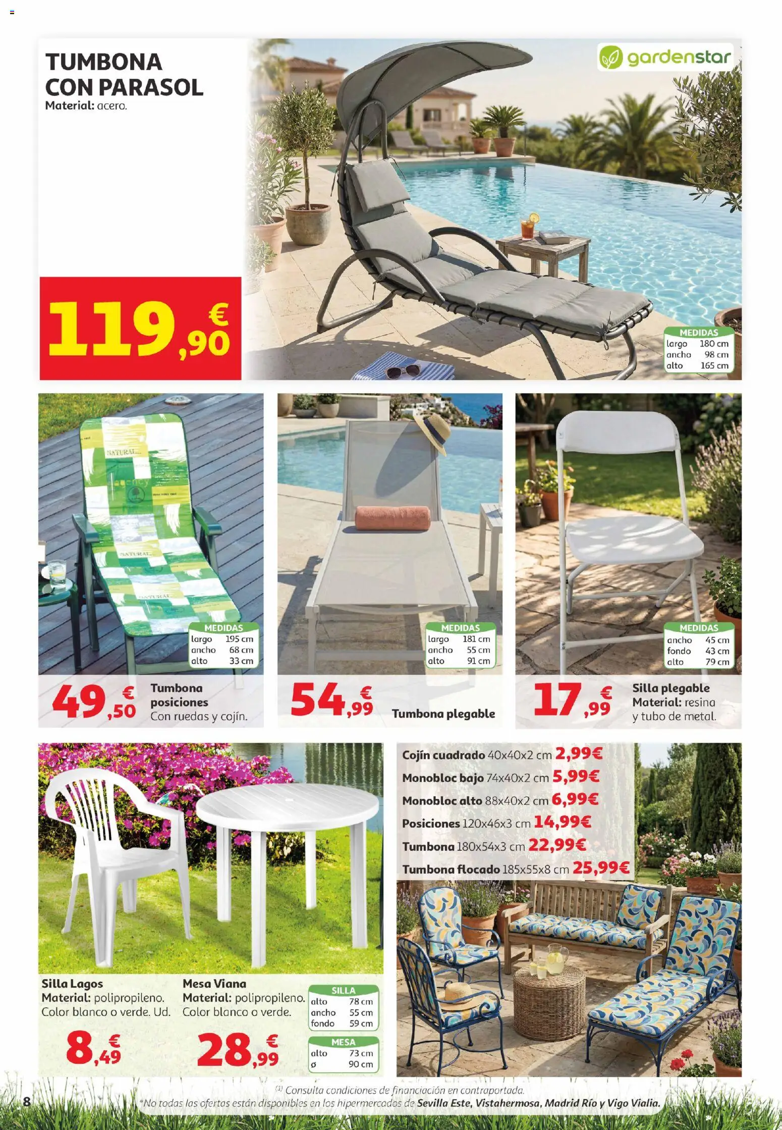 Alcampo  Canarias │ válido desde el 05.05.2026 | Página: 8 | Productos: Tumbona, Cojín, Mesa, Silla