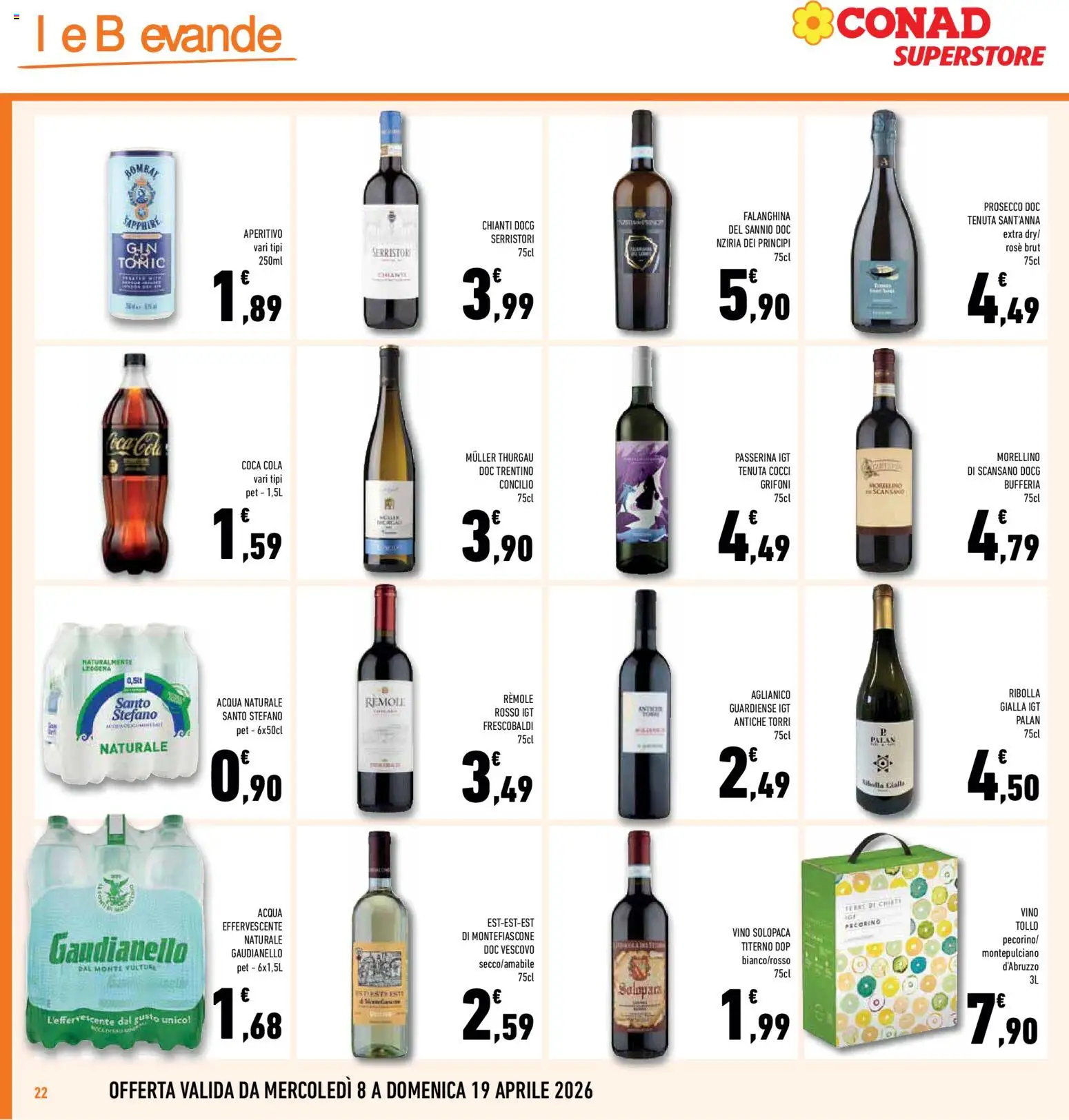 Volantino Conad del 08.04.2026 | Pagina: 22 | Prodotti: Acqua, Acqua naturale, Pecorino, Coca Cola
