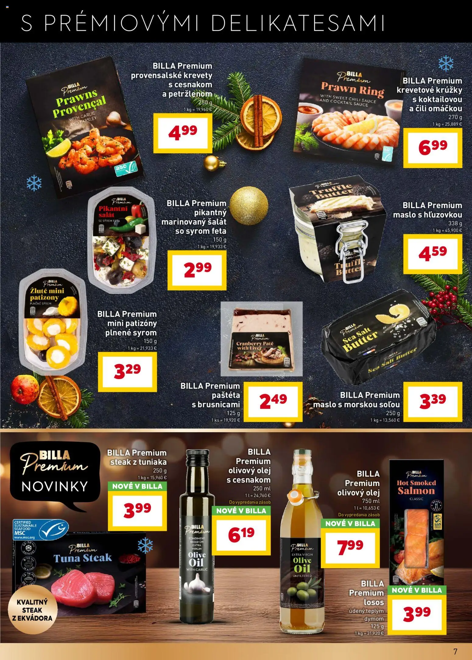 Nové Billa akcie – leták je platný od 19.11.2025 | Strana: 7 | Produkty: Olej, Feta, Šalát, Steak