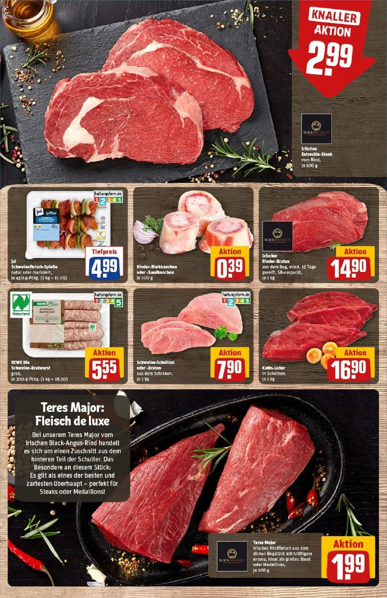 Rewe prospekt Weimar / Schöndorf	 - gültig ab dem 13.07.2025 | Seite: 9 | Produkte: Rinderbraten, Kalbsleber, Steak, Fleisch