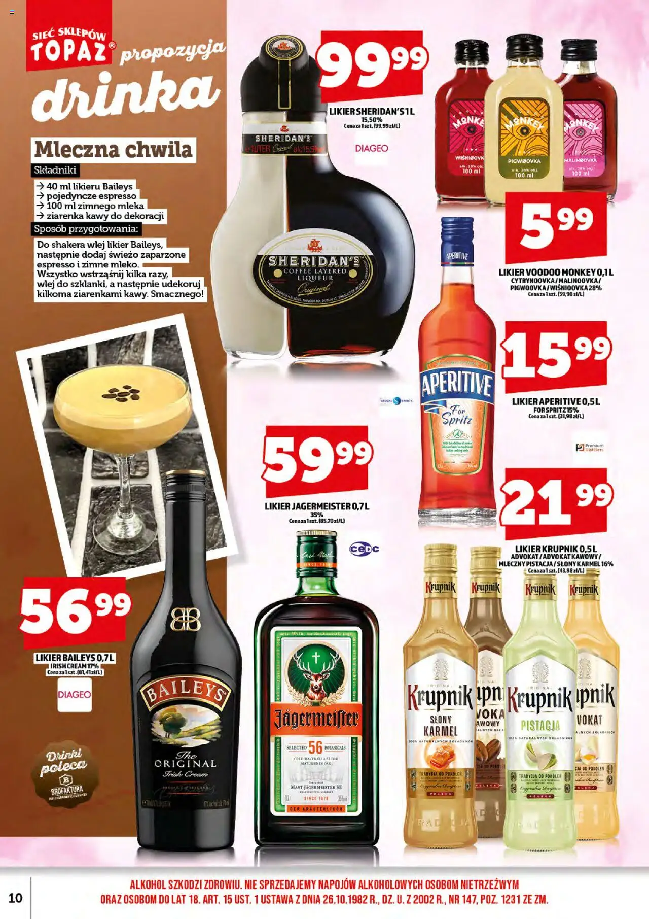 Topaz Gazetka alkoholowa od 01.10.2025 | Strona: 12 | Produkty: Baileys, Mleka, Jagermeister, Alkohol