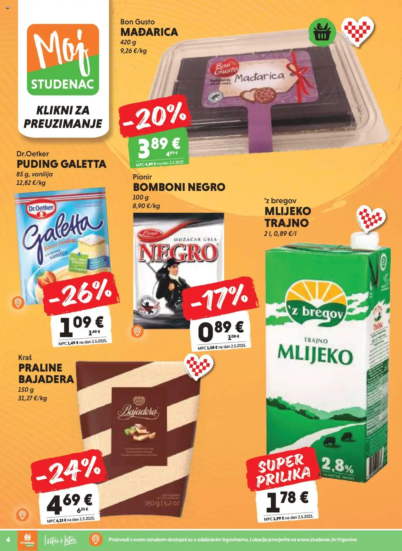 Studenac katalog | vrijedi od 10.09.2025 | Stranica: 4 | Proizvodi: Praline, Mlijeko, Puding, Bomboni