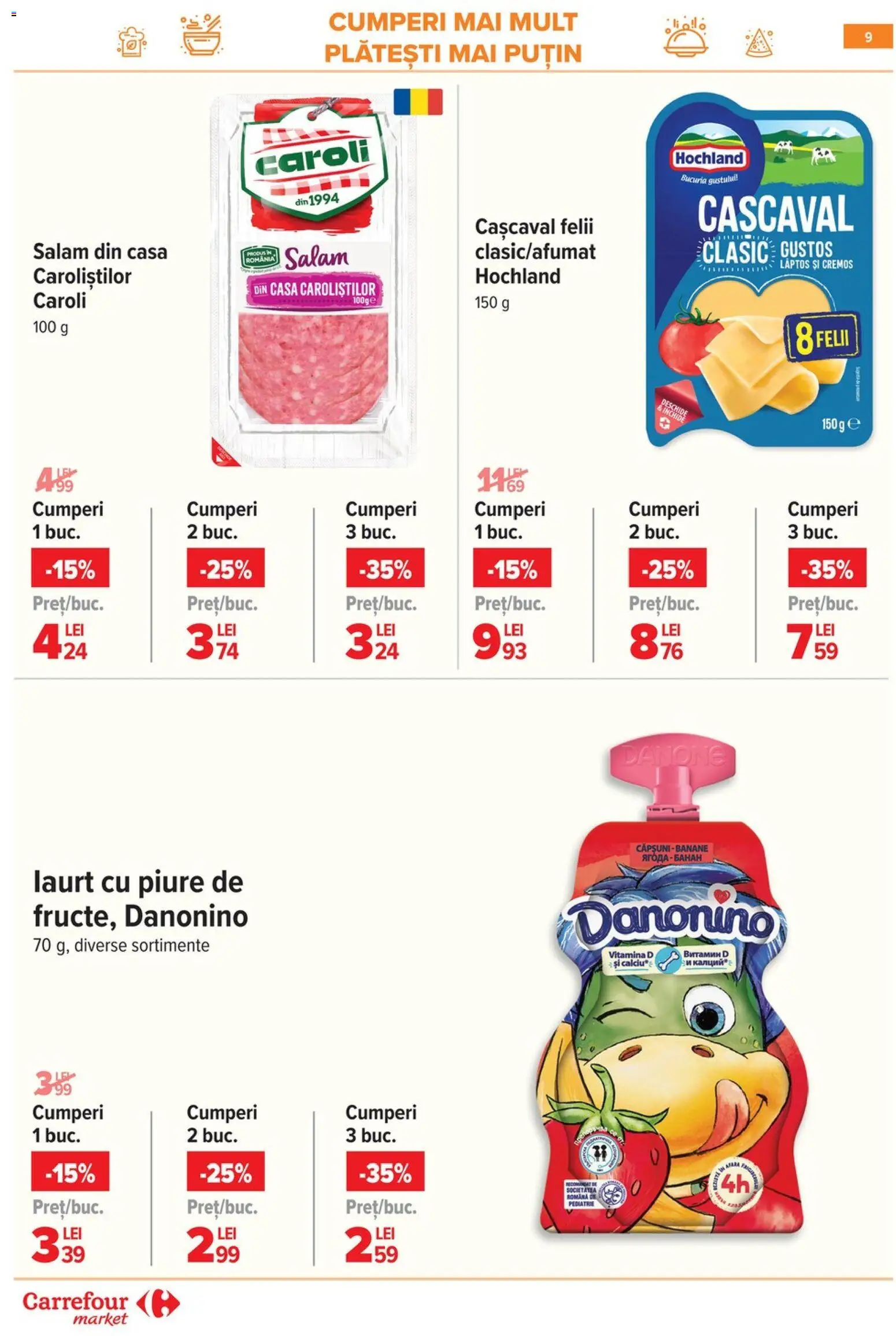 Noul catalog Carrefour – valabil de la 25.02.2026 | Pagină: 10 | Produse: Cașcaval, Salam, Banane, Căpșuni