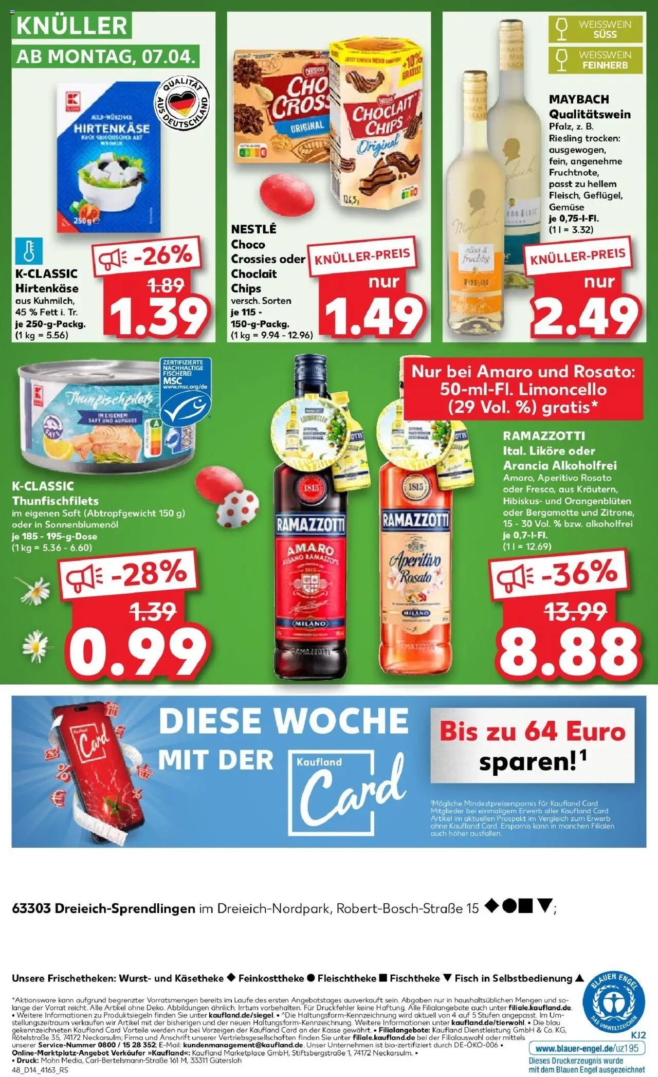 Kaufland - Dreieich-Sprendlingen, Robert-Bosch-Straße 15 - gültig ab dem 03.04.2025 | Seite: 48 | Produkte: Weißwein, Wurst, Saft, Ramazzotti