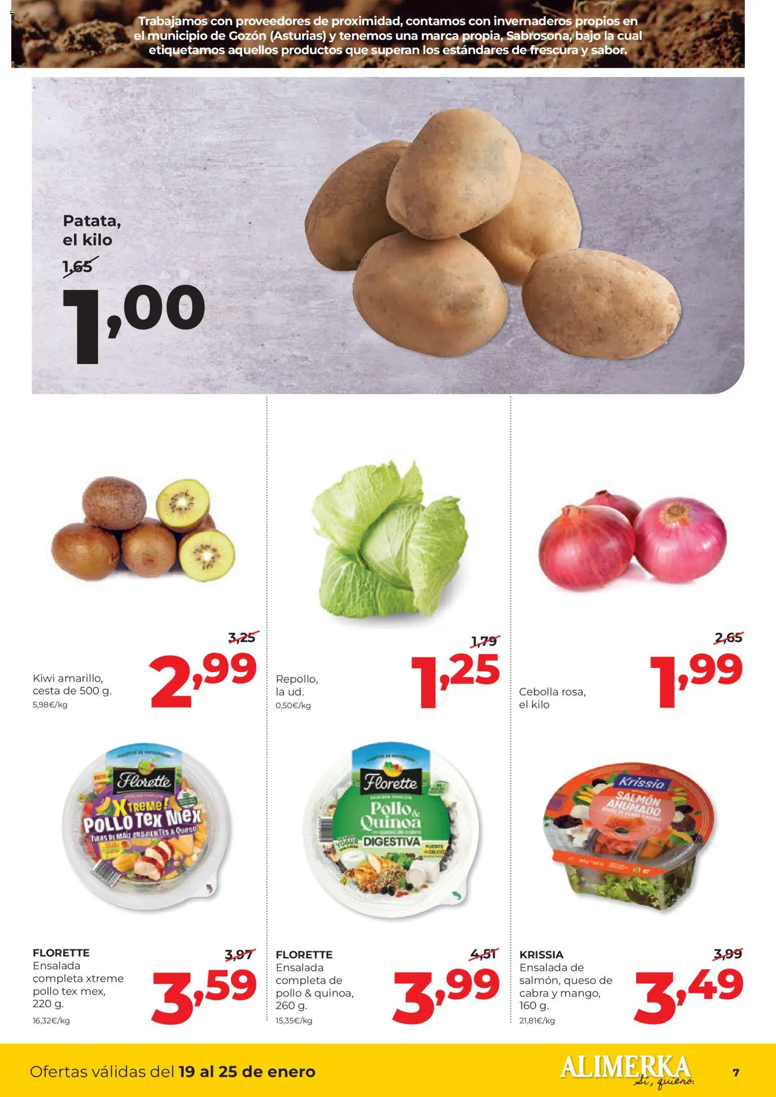 Alimerka folleto Castilla y León │ válido desde el 19.01.2026 | Página: 7 | Productos: Queso, Kiwi, Ensalada, Cesta