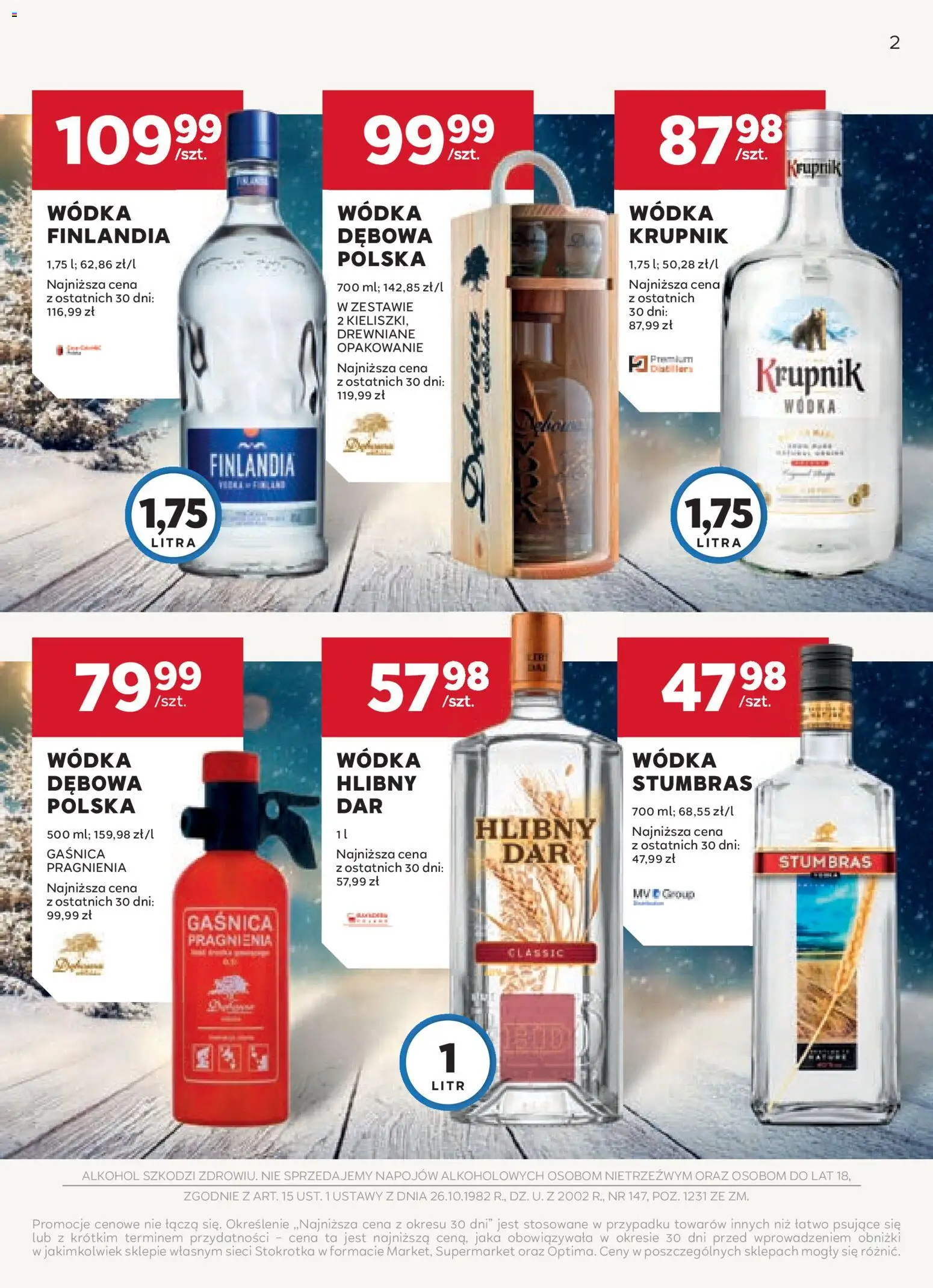 Stokrotka Gazetka - Oferta alkoholowa od 04.12.2025 | Strona: 2 | Produkty: Wódka finlandia, Gaśnica, Stokrotka, Wódka