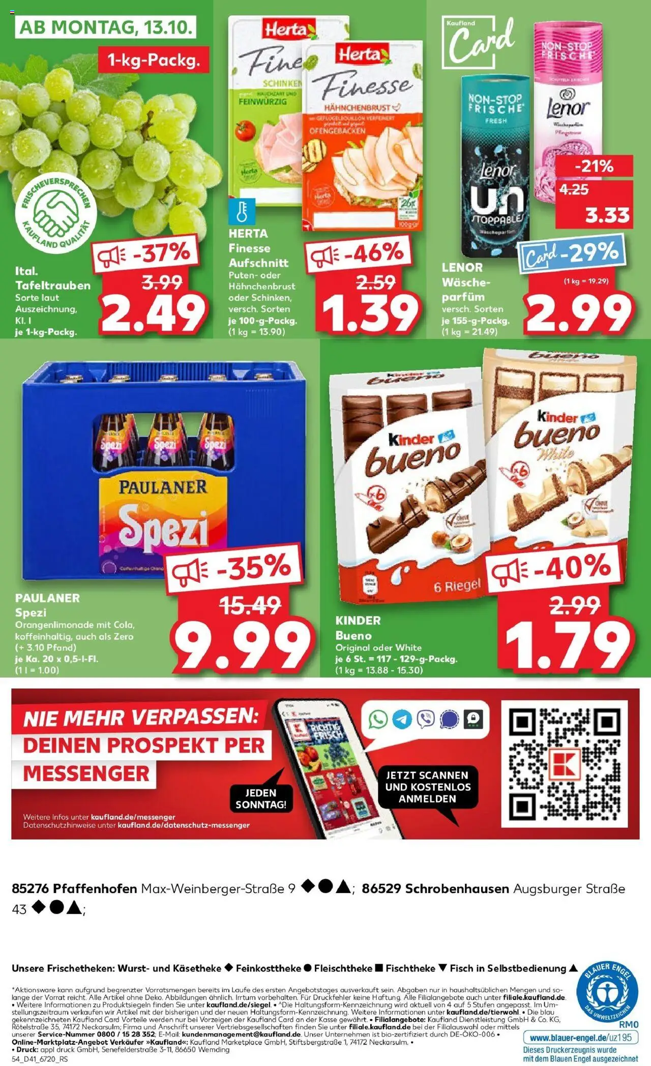 Kaufland prospekt Schrobenhausen	 – gültig ab 09.10.2025 | Seite: 54 | Produkte: Lenor, Paulaner spezi, Parfüm, Herta finesse