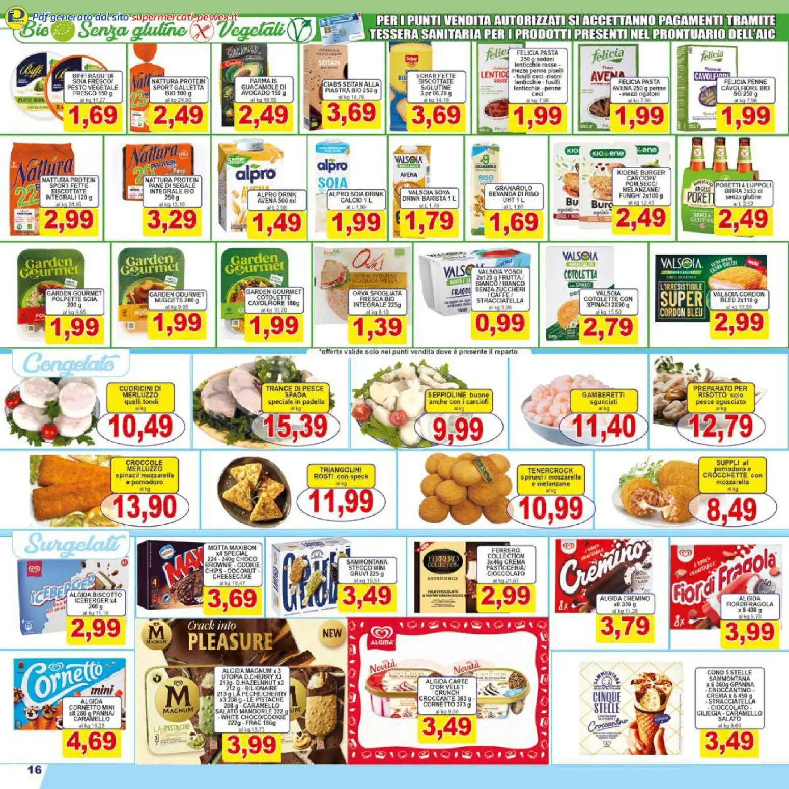 Volantino Pewex del 06.03.2026 | Pagina: 16 | Prodotti: Merluzzo, Pomodoro, Mandorle, Penne