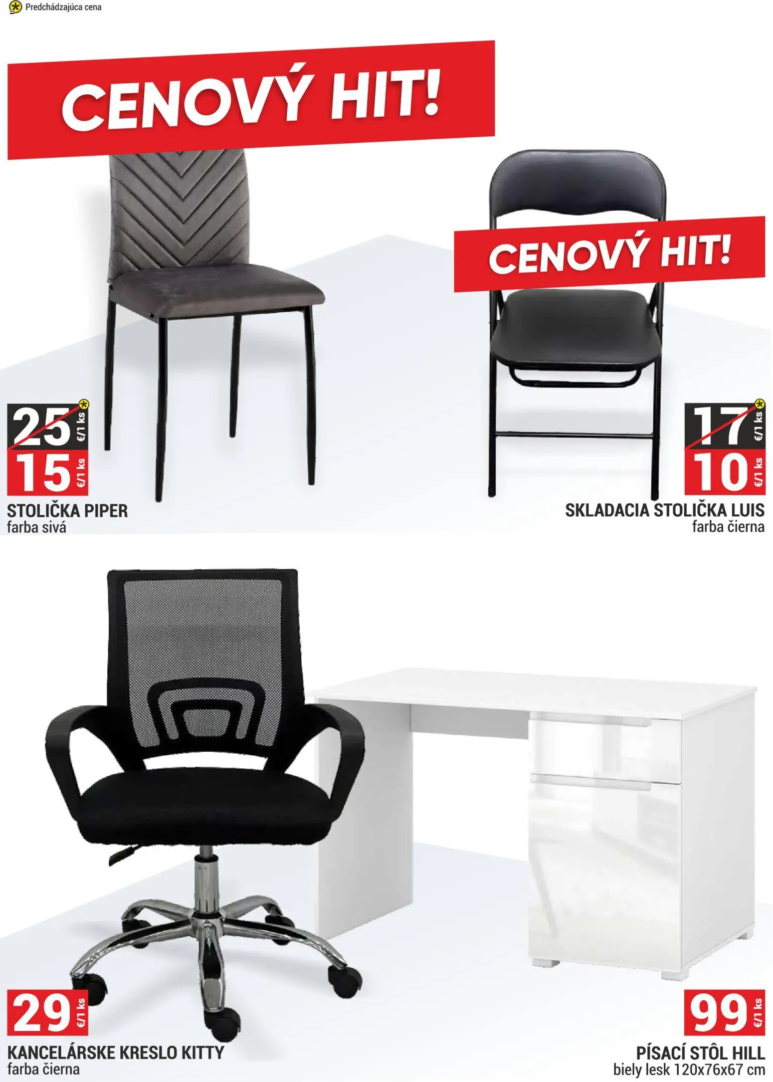 Nové Merkury Market akcie – leták je platný od 01.11.2025 | Strana: 19 | Produkty: Stôl, Skladacia stolička, Písací stôl, Kancelárske kreslo