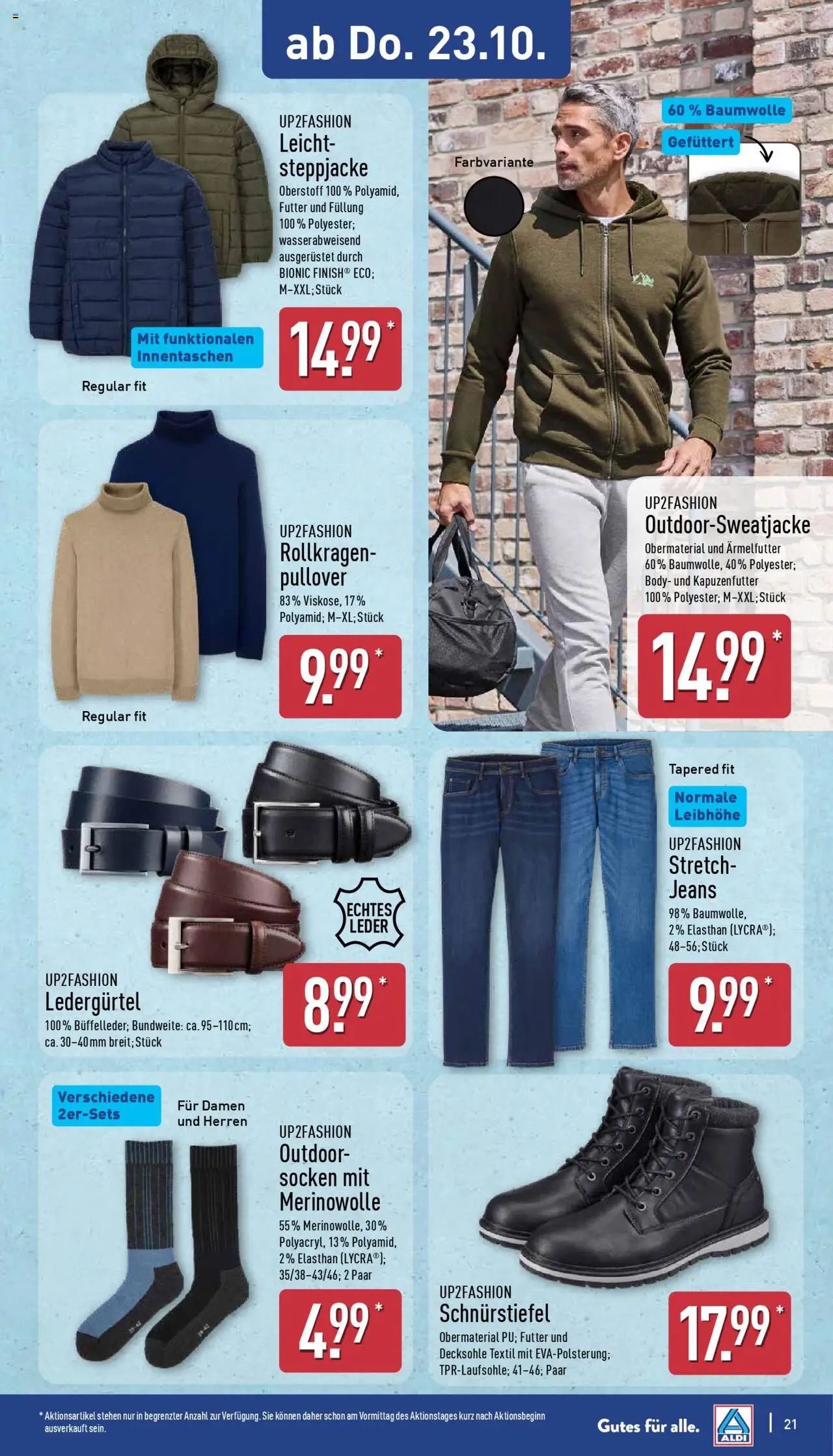 Aldi Prospekt 	 – gültig ab 20.10.2025 | Seite: 21 | Produkte: Up2fashion, Steppjacke, Pullover, Jeans