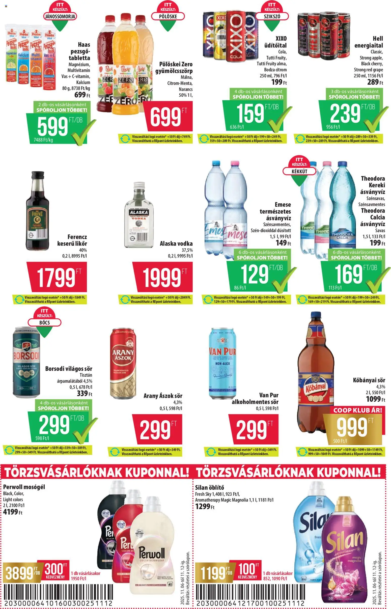 COOP akciós ujság - amely érvényes a következő dátumtól: 06.11.2025 | Oldal: 14 | Termékek: Kisela pavlaka, Sör, Alkoholmentes sör, Vodka