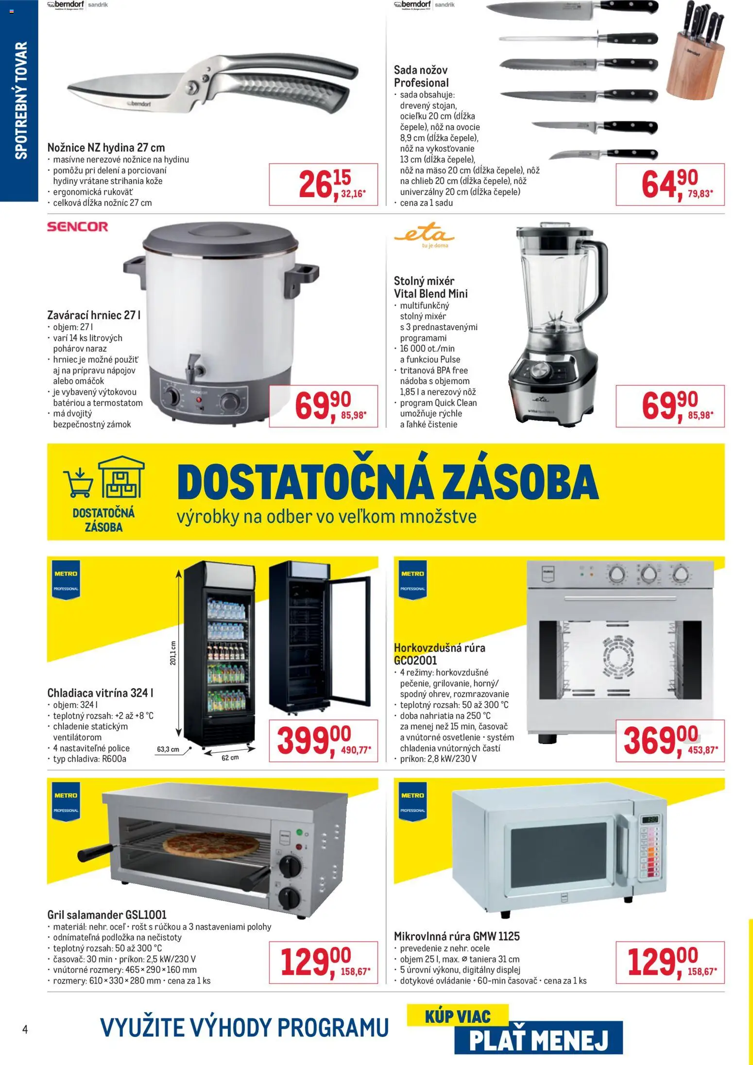 Nové Metro akcie – leták je platný od 22.10.2025 | Strana: 4 | Produkty: Gril, Osvetlenie, Police, Sada nožov