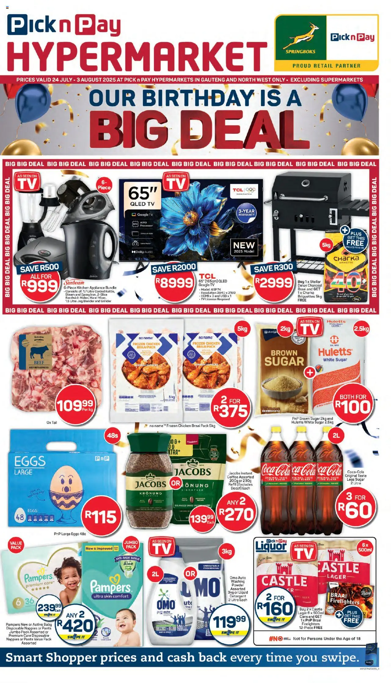 Pick n Pay Inland provinces - Hyper Birthday Specials │ valid from 24.07.2025 | Page: 1 | Products: Pants, Grinder, TV, Coffee