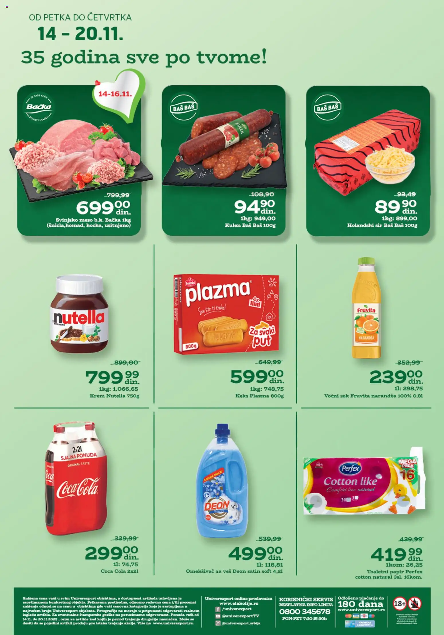Univerexport katalog - važi od 14.11.2025 | Strana: 1 | Proizvode: Svinjsko meso, Kulen, Sok, Omekšivač za veš
