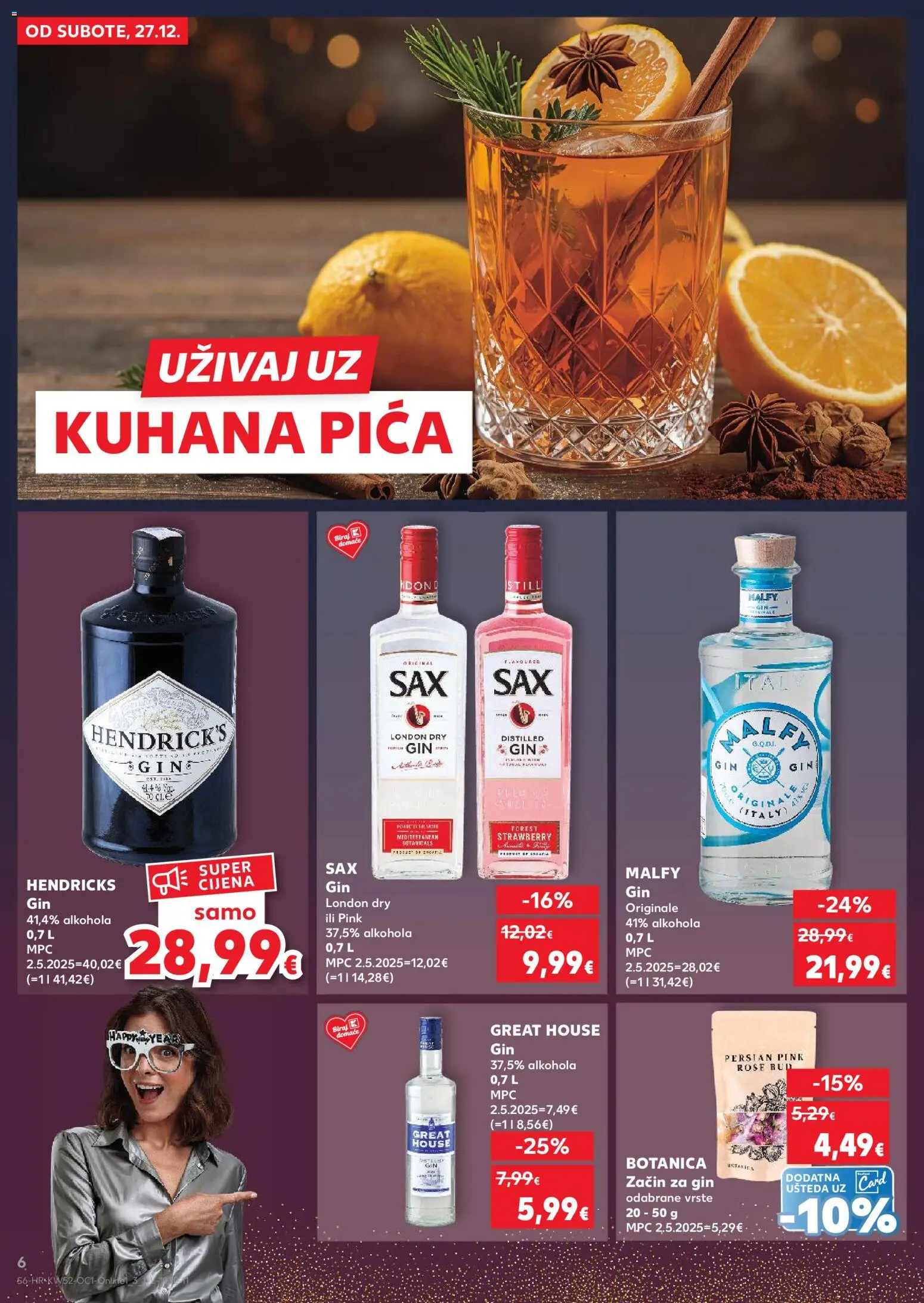 Kaufland HR akciós ujság - amely érvényes a következő dátumtól: 27.12.2025 | Oldal: 6 | Termékek: Gin