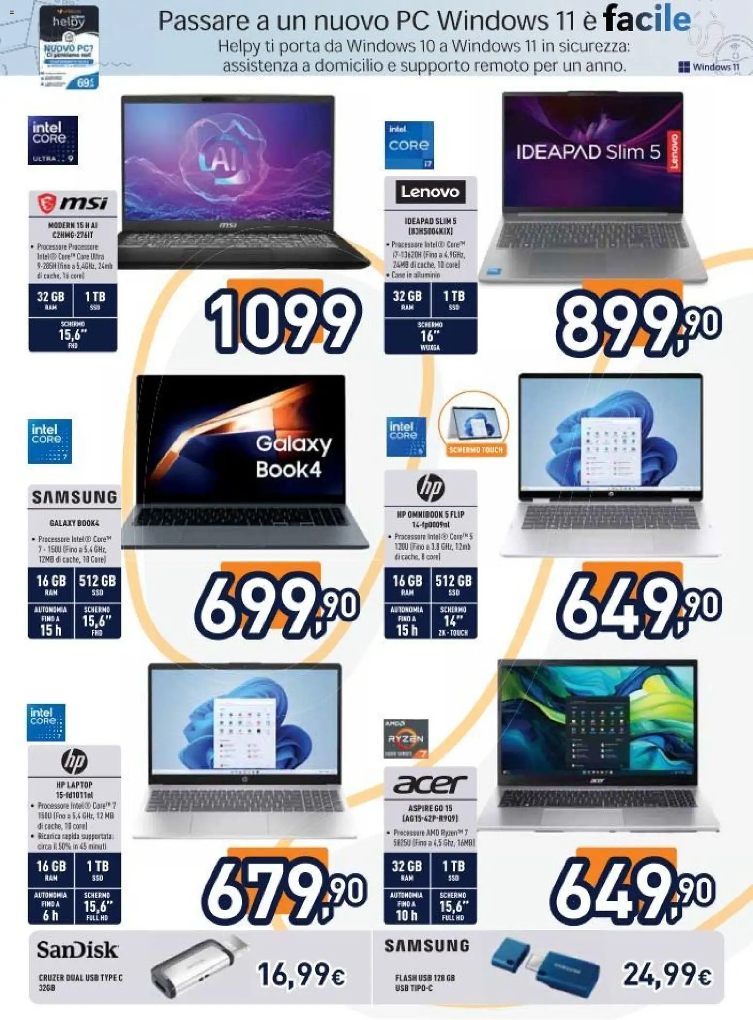 Volantino Unieuro del 13.02.2026 | Pagina: 9 | Prodotti: Schermo, Cd, PC, USB