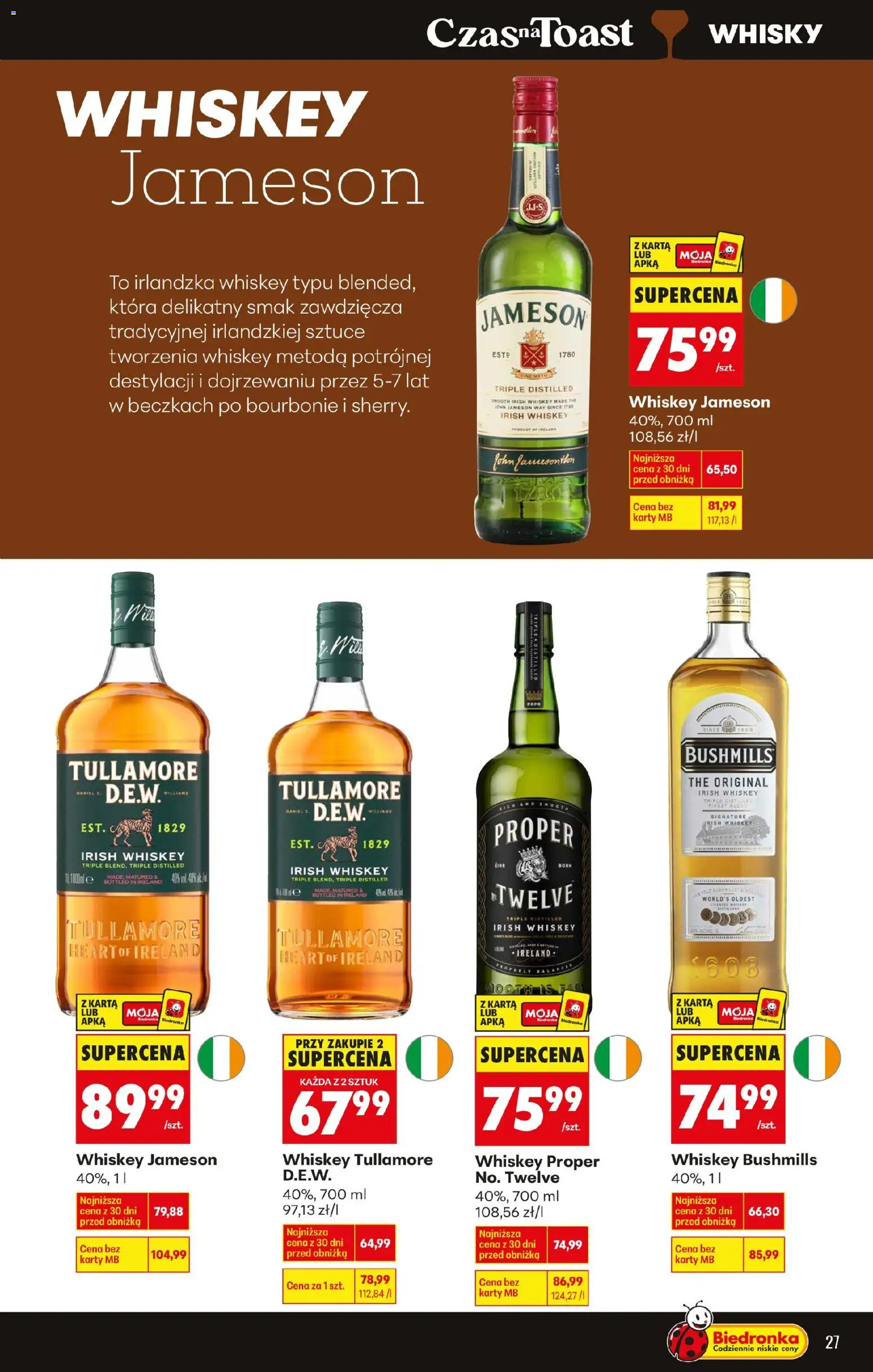 Biedronka gazetka - Czas na toast od 02.01.2026 | Strona: 27 | Produkty: Karta, Jameson, Whisky