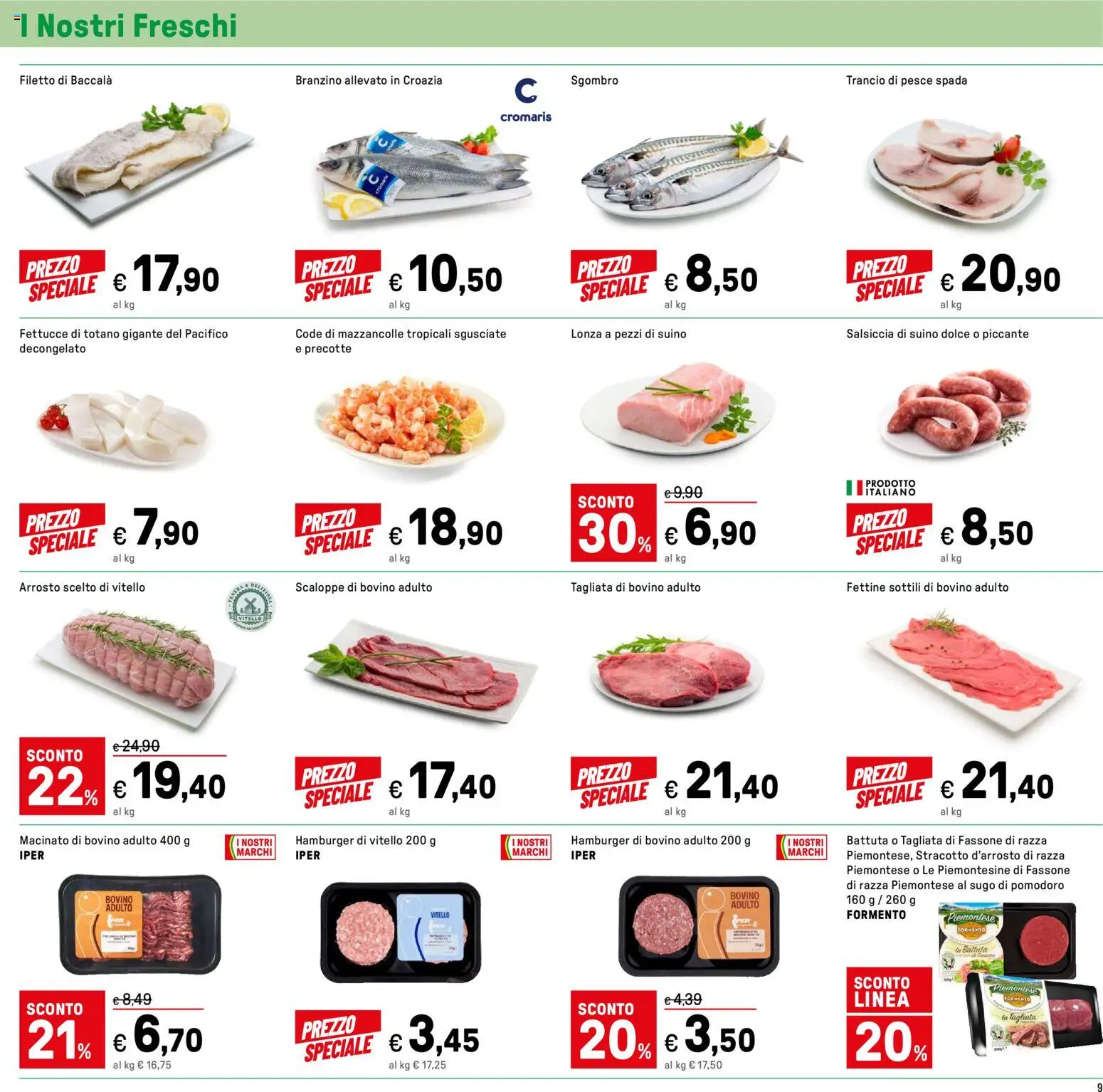 Volantino Iper del 03.11.2025 | Pagina: 9 | Prodotti: Bovino, Branzino, Totano, Macinato