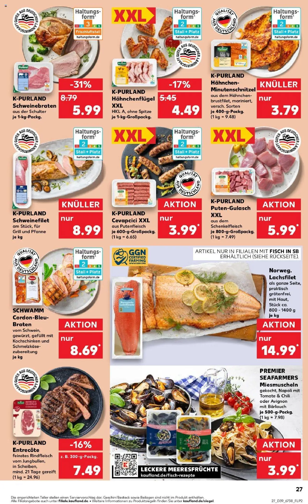 Kaufland prospekt Bad Langensalza	 – gültig ab 28.09.2025 | Seite: 27 | Produkte: Entrecote, Fisch, Meeresfrüchte, Rindfleisch