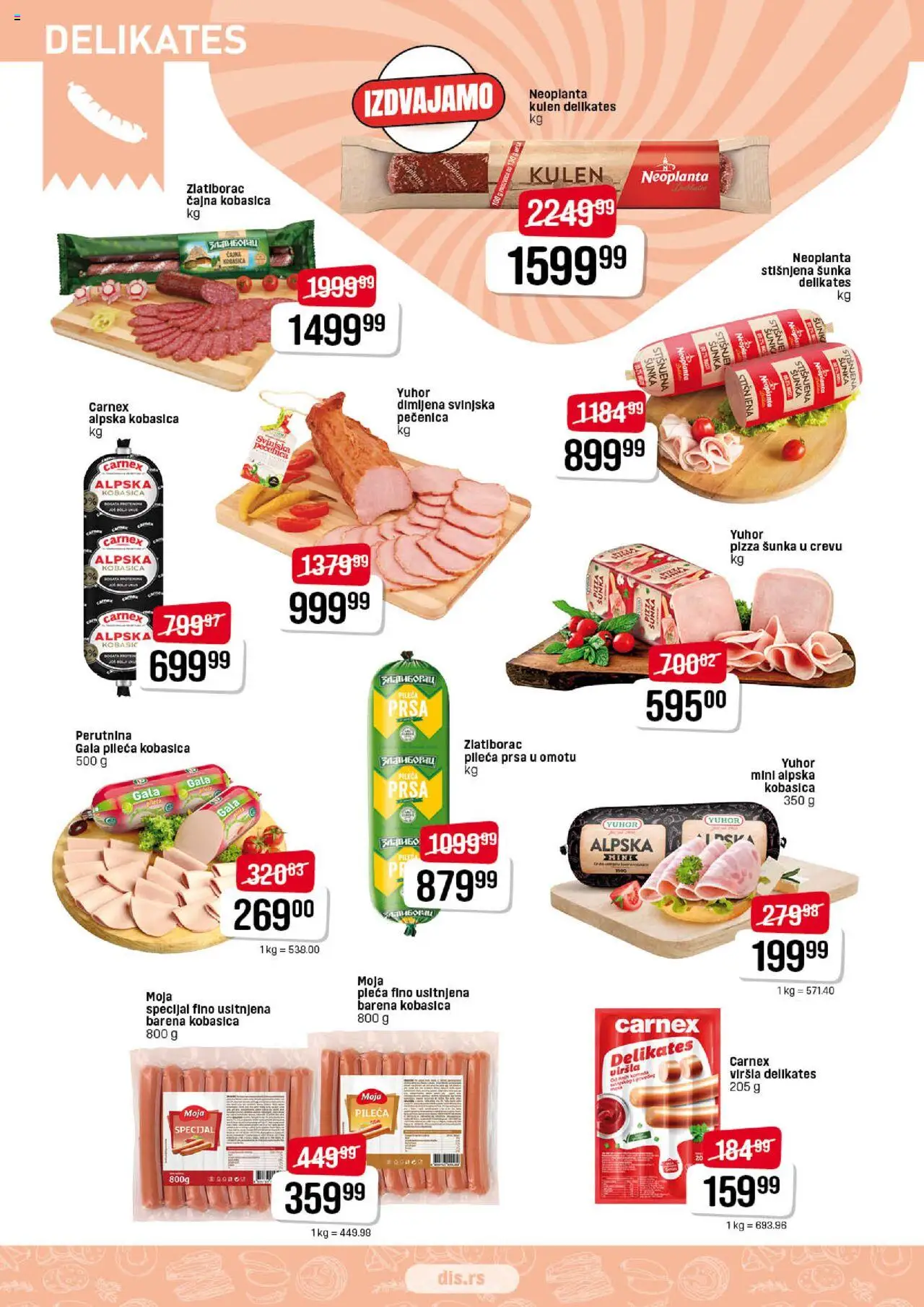 Super DIS katalog - važi od 25.09.2025 | Strana: 2 | Proizvode: Kulen, Šunka, Kobasica, Pečenica