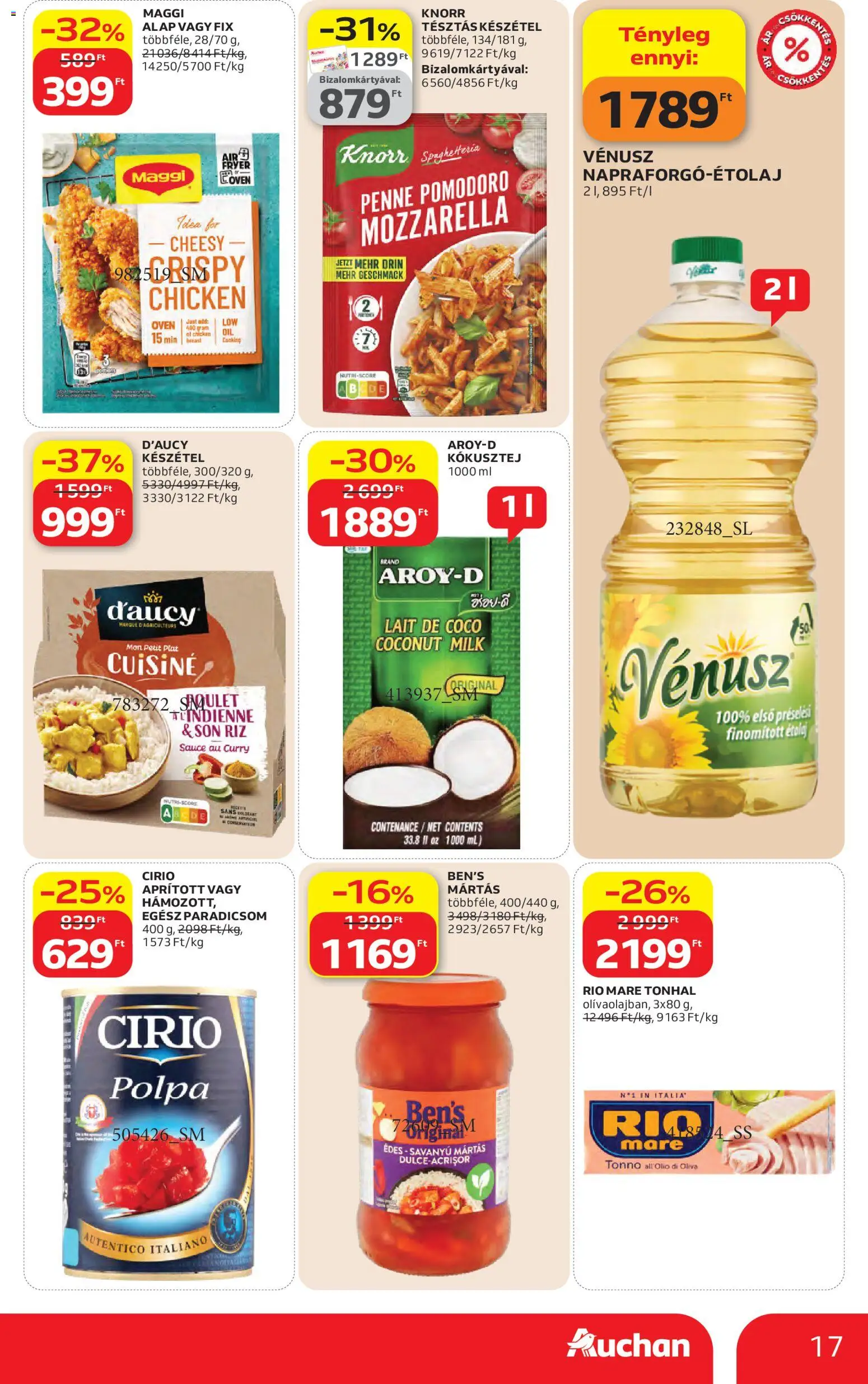 Auchan akciós ujság - amely érvényes a következő dátumtól: 23.04.2026 | Oldal: 17 | Termékek: Tonhal, Penne, Paradicsom, Készétel