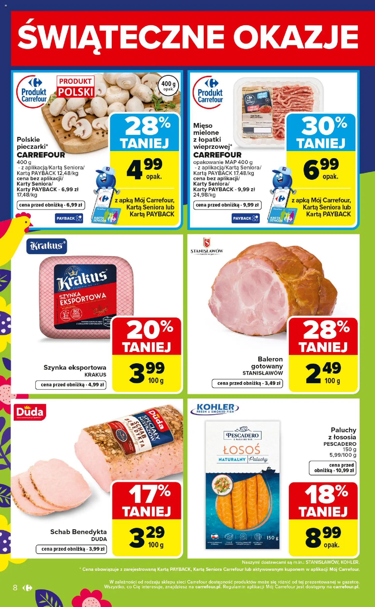 Carrefour gazetka - Świąteczne Okazje Już Od Środy od 01.04.2026 | Strona: 8 | Produkty: Karta, Schab, Mięso, Szynka