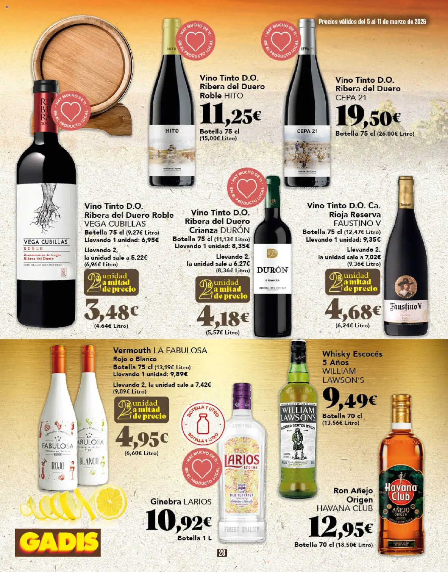 Gadis folleto │ válido desde el 05.03.2026 | Página: 28 | Productos: Ron, Vino, Ginebra, Whisky