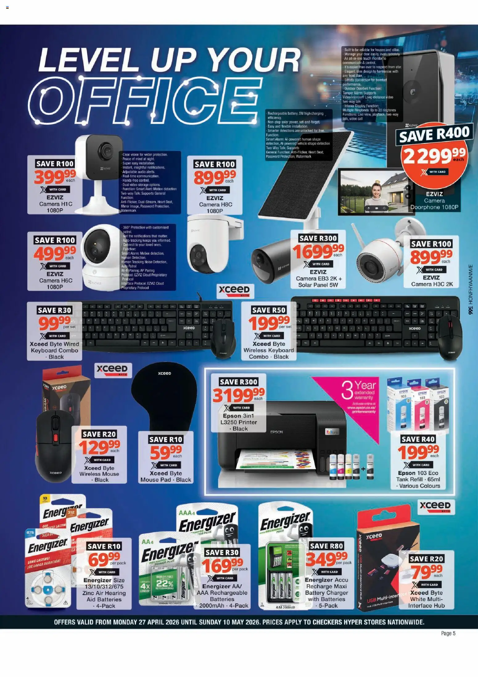 New Checkers catalogue – valid from 27.04.2026 | Page: 5 | Products: Printer, Keyboard, Battery, Mirror