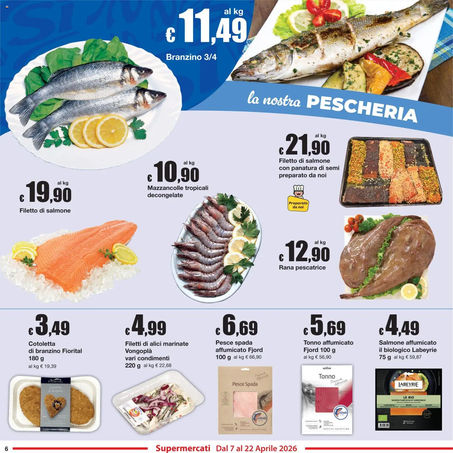Volantino Sì con Te del 07.04.2026 | Pagina: 6 | Prodotti: Salmone affumicato, Mazzancolle, Branzino, Alici