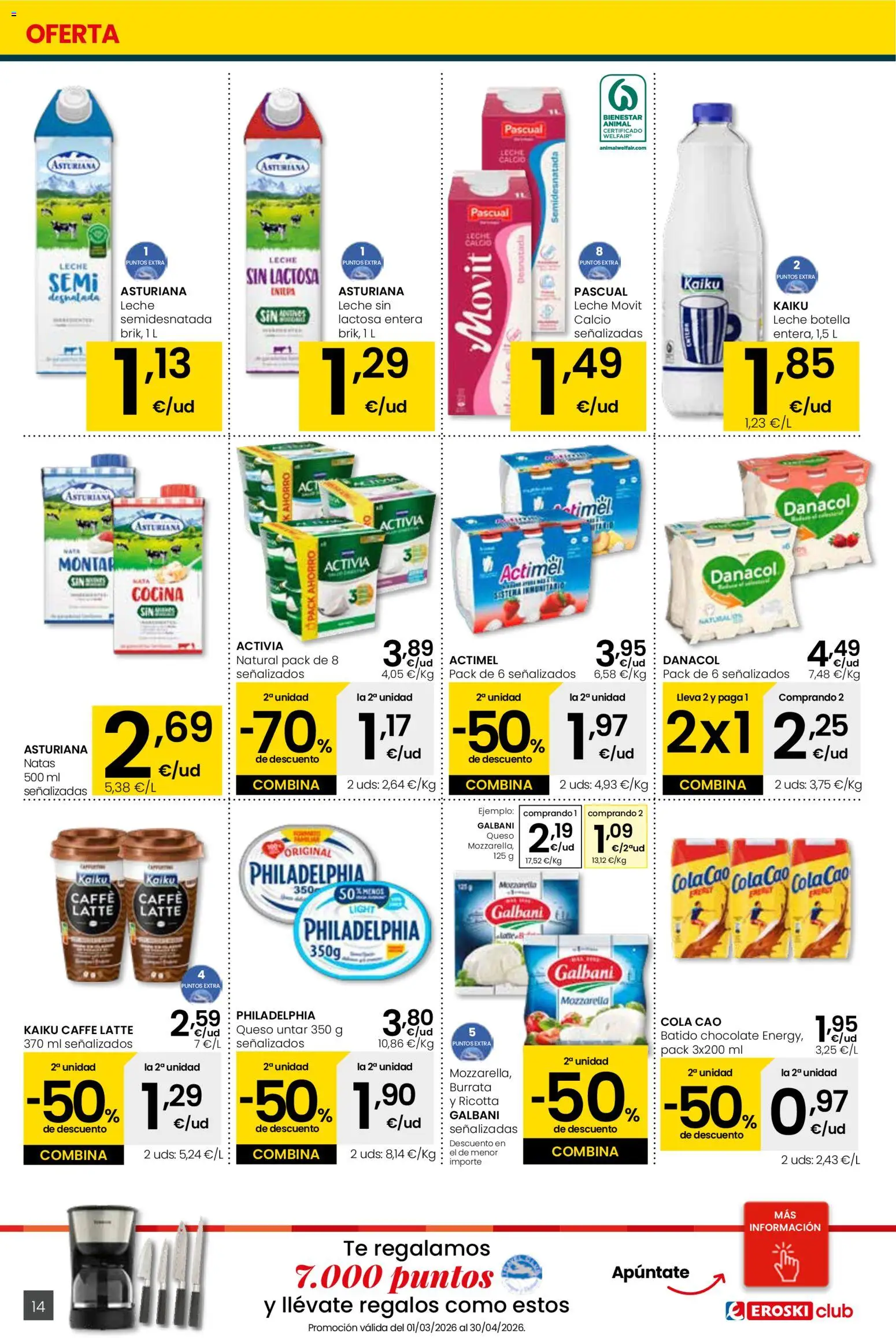 Eroski - Viste tu cesta de primavera Center │ válido desde el 26.02.2026 | Página: 14 | Productos: Leche, Queso, Chocolate, Cocina