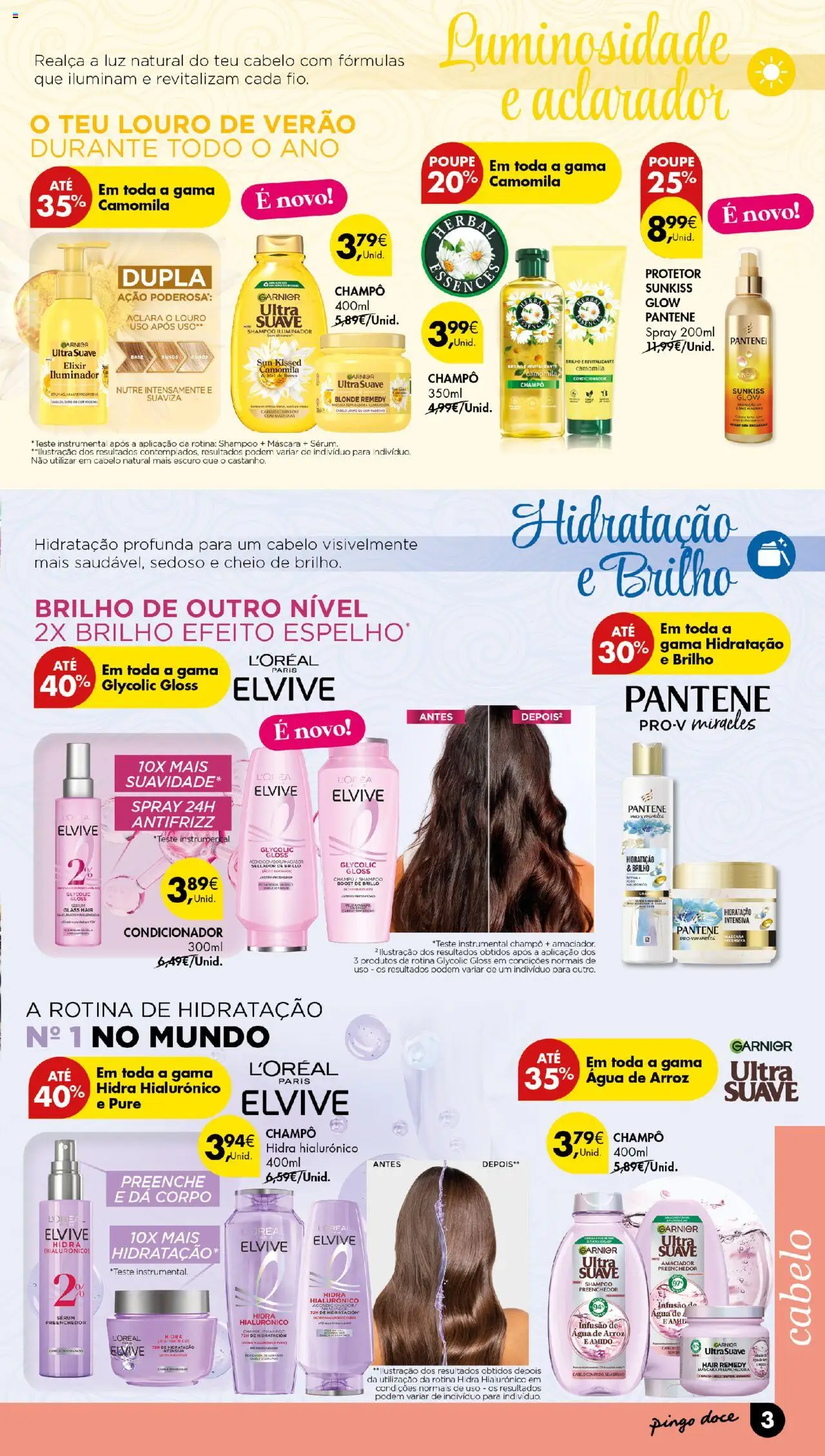 Pingo Doce Beleza │ válido de 19.08.2025 | Página: 3 | Produtos: Agua, Louro, Shampoo, Arroz