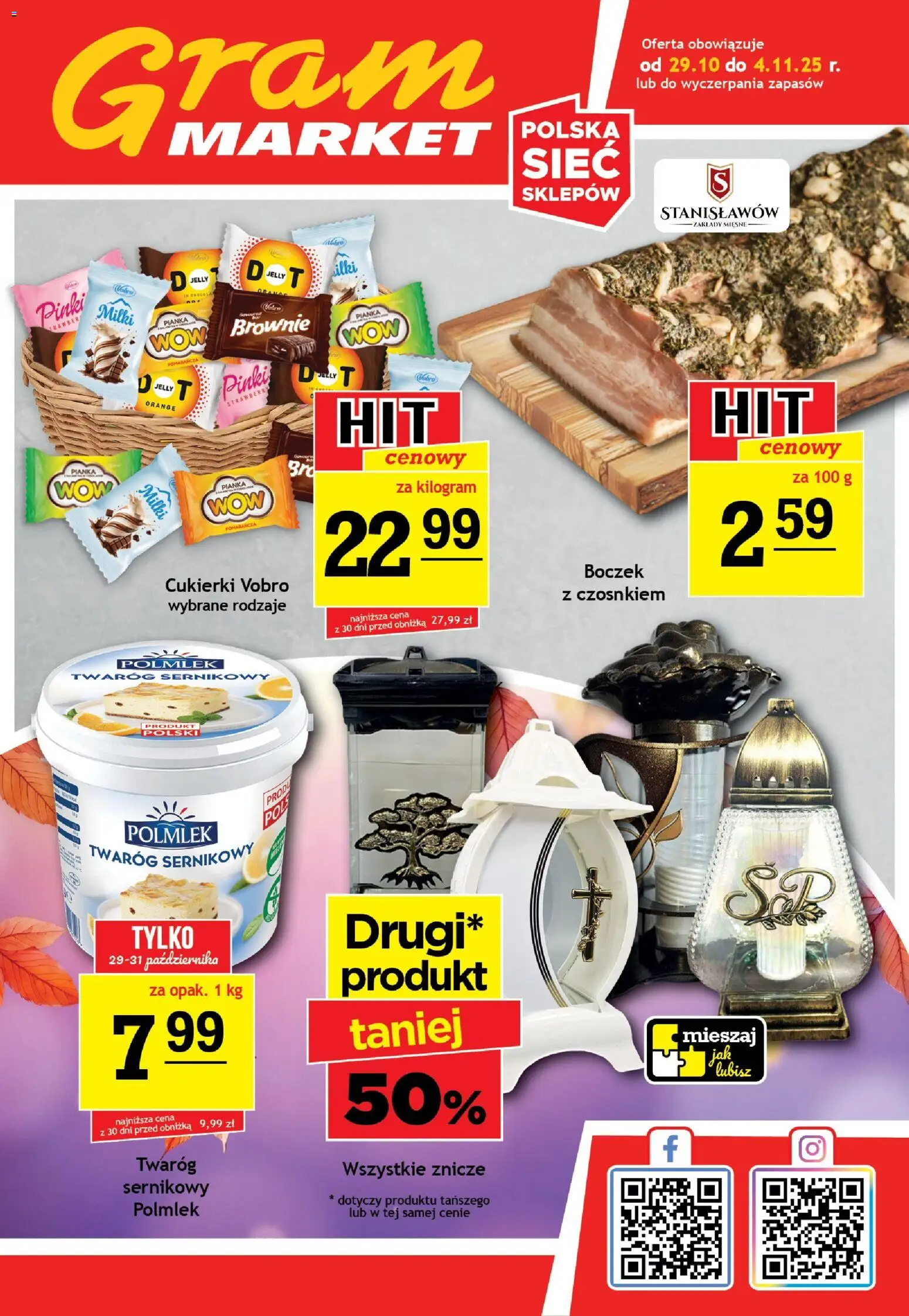 Gram Market Gazetka od 29.10.2025 | Strona: 1 | Produkty: Znicze, Boczek, Brownie, Twaróg