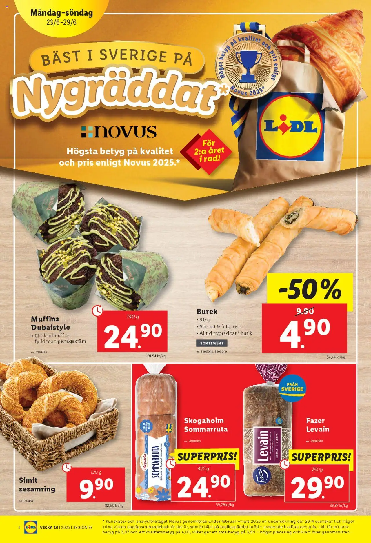 Lidl reklamblad aktuell från 23.06.2025 | Sida: 4 | Produkter: Levain, Spenat, Ost, Bröd